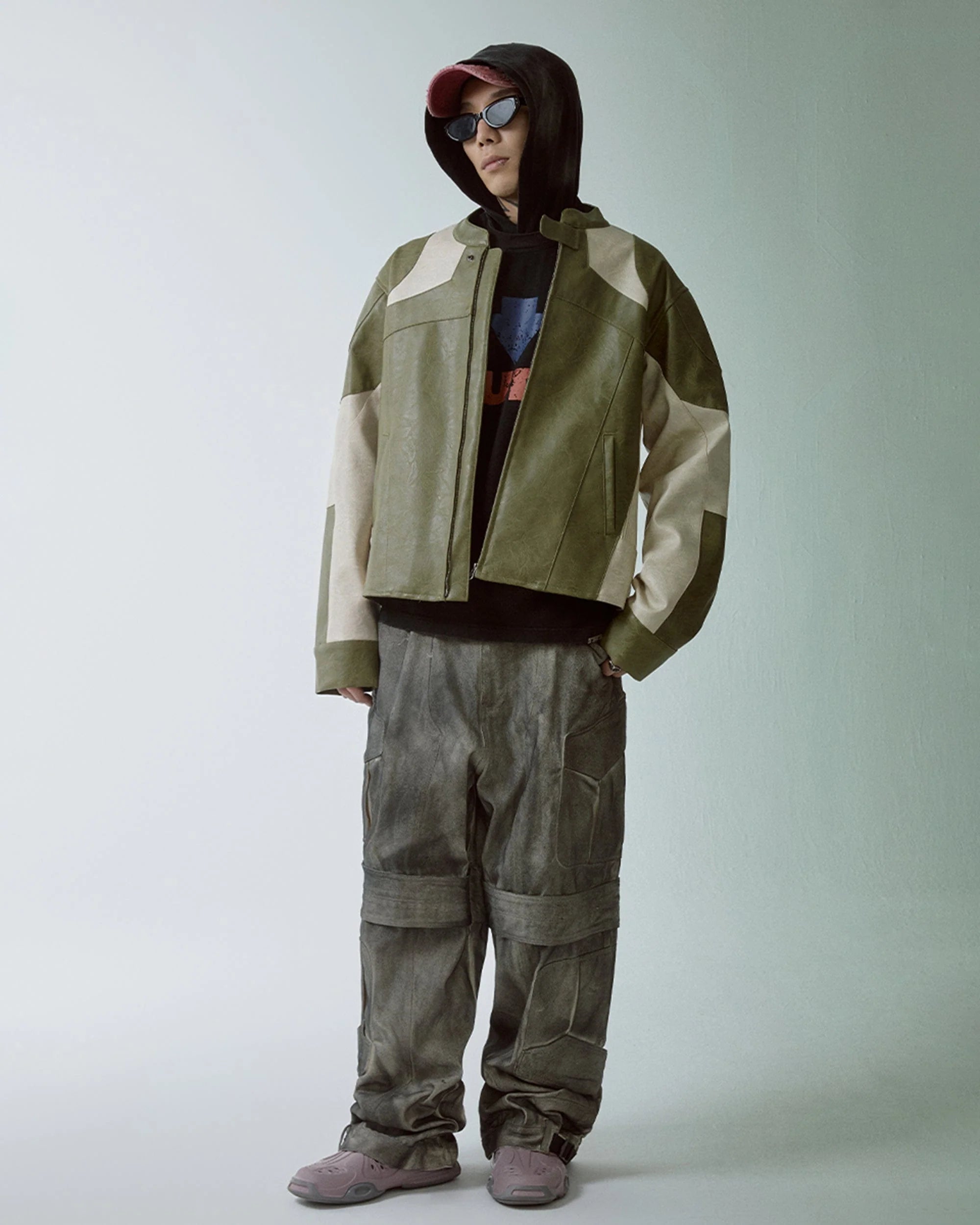 F2CE Modern Deconstructed Faux Leather Biker Jacket