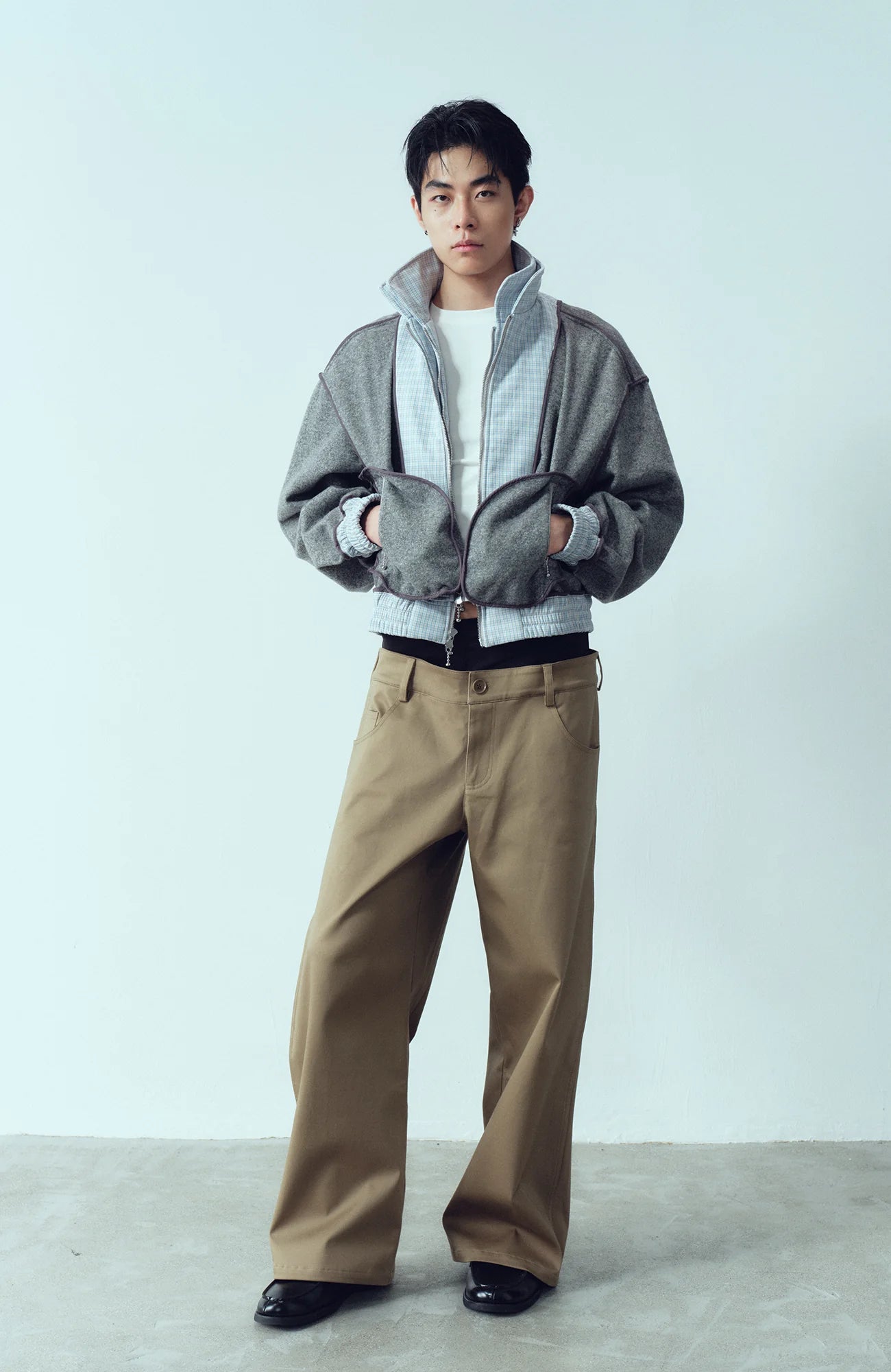 KADAKADA Double-Layer Collar Reversible Plaid Jacket