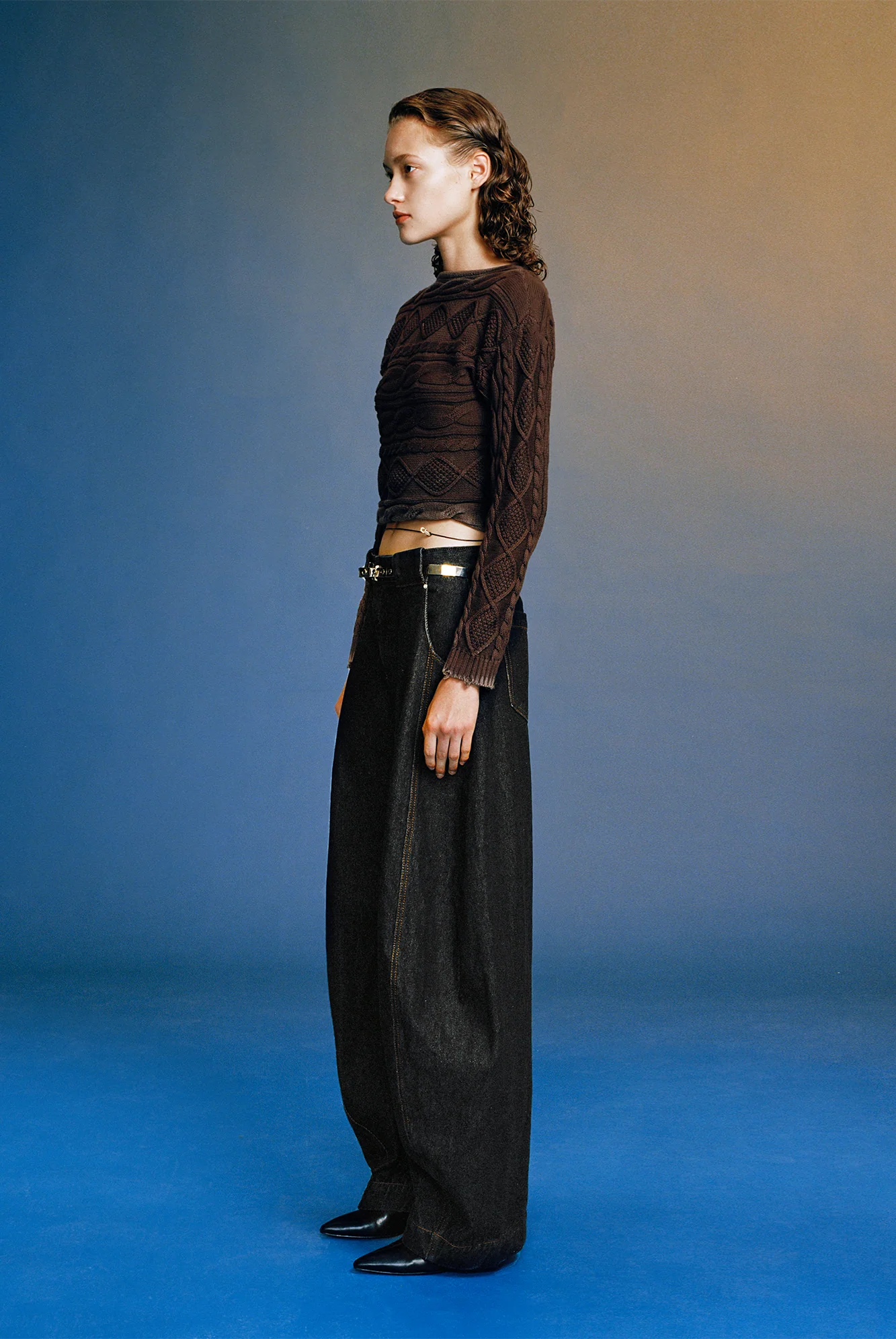 OPICLOTH Curved Panel Oversized Raw Jeans