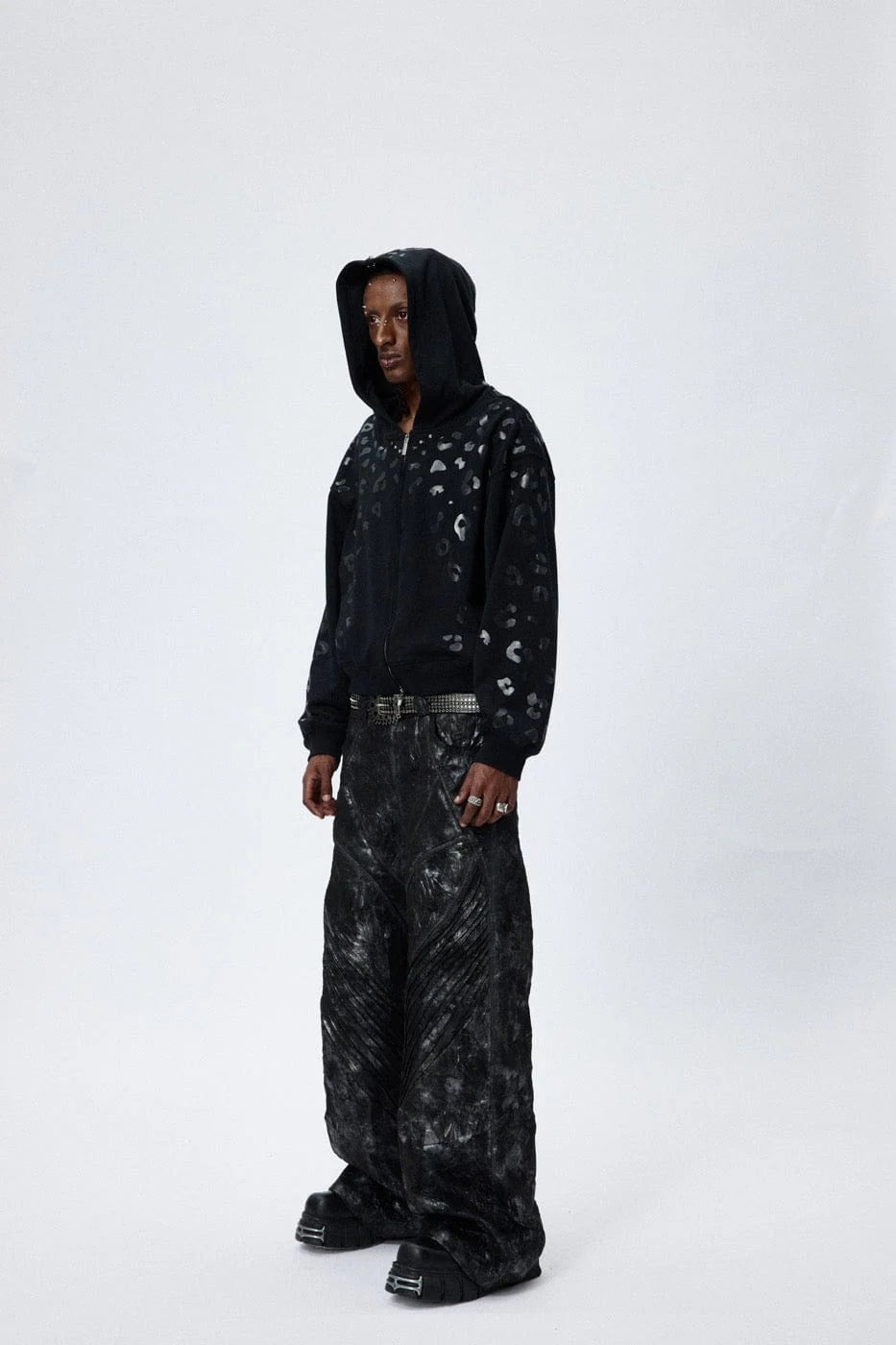DND4DES Faux Leather Wrinkled Motorcycle Pants