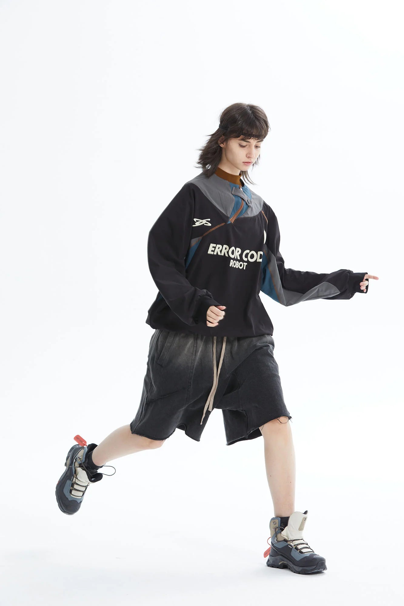 ERROR CODE ROBOT Asymmetric Zip Contrast Panel Sweatshirt