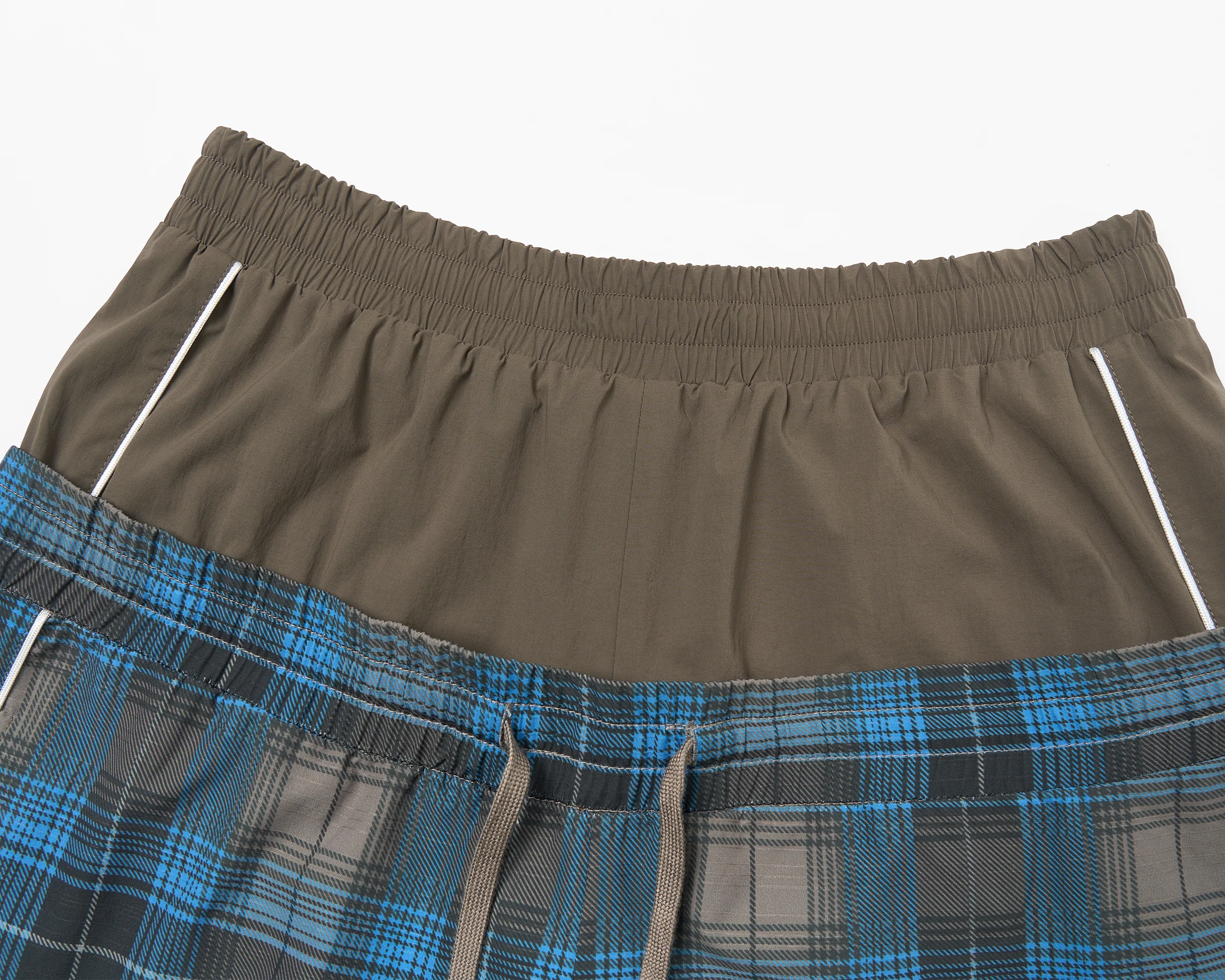 SAVAGEGROWTHWORLD Plaid Double-Waistband Straight-Leg Pants