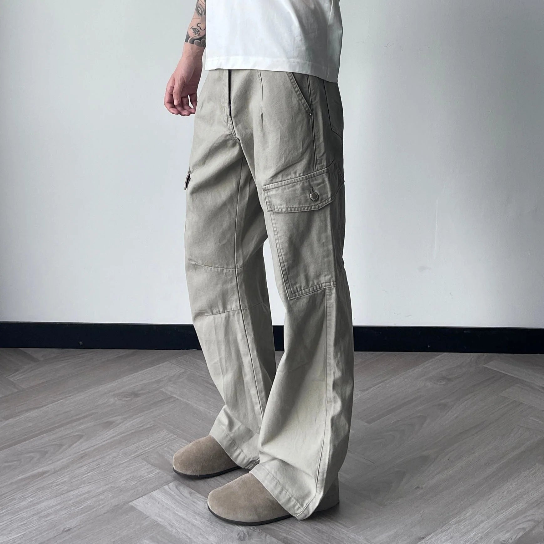 OKAYTHXBYE Washed Button Flap-Pocket Cargo Pants