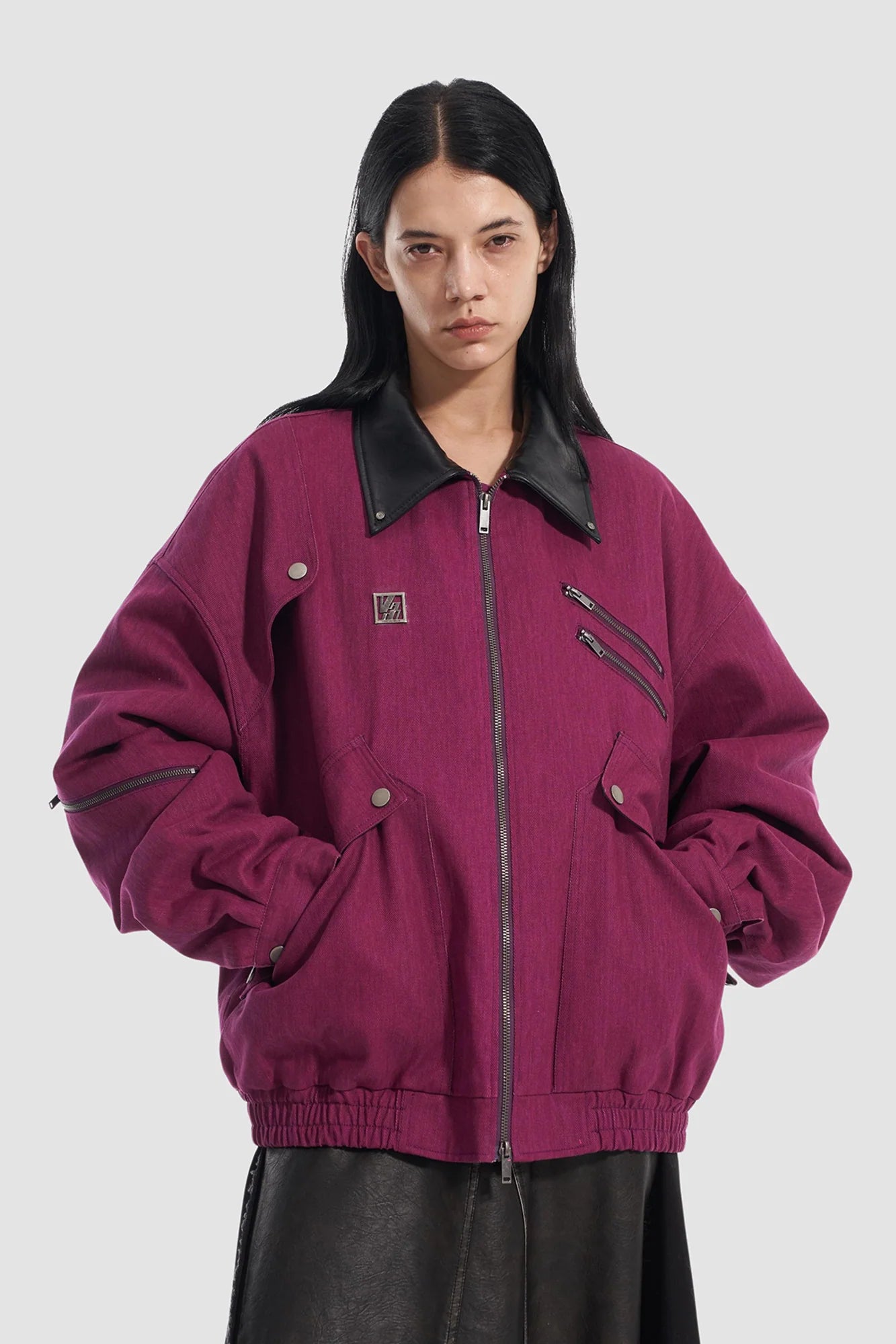 VANN VALRENCE Contrast Multi-Zip Padded Utility Jacket