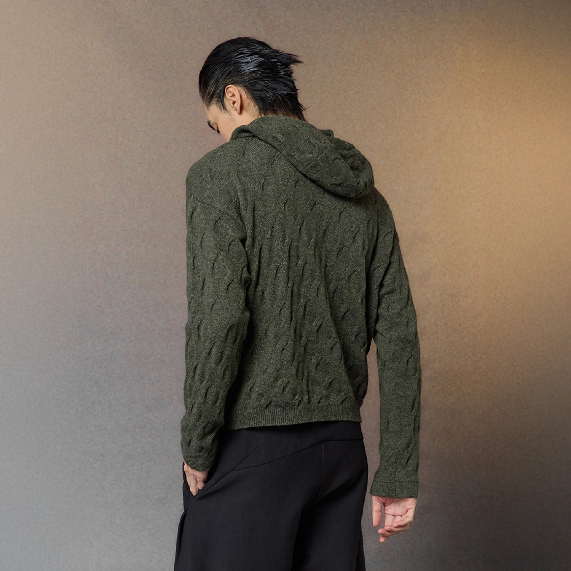 ALVNG AR ANTS Cable-Knit Tie-Neck Hooded Sweater