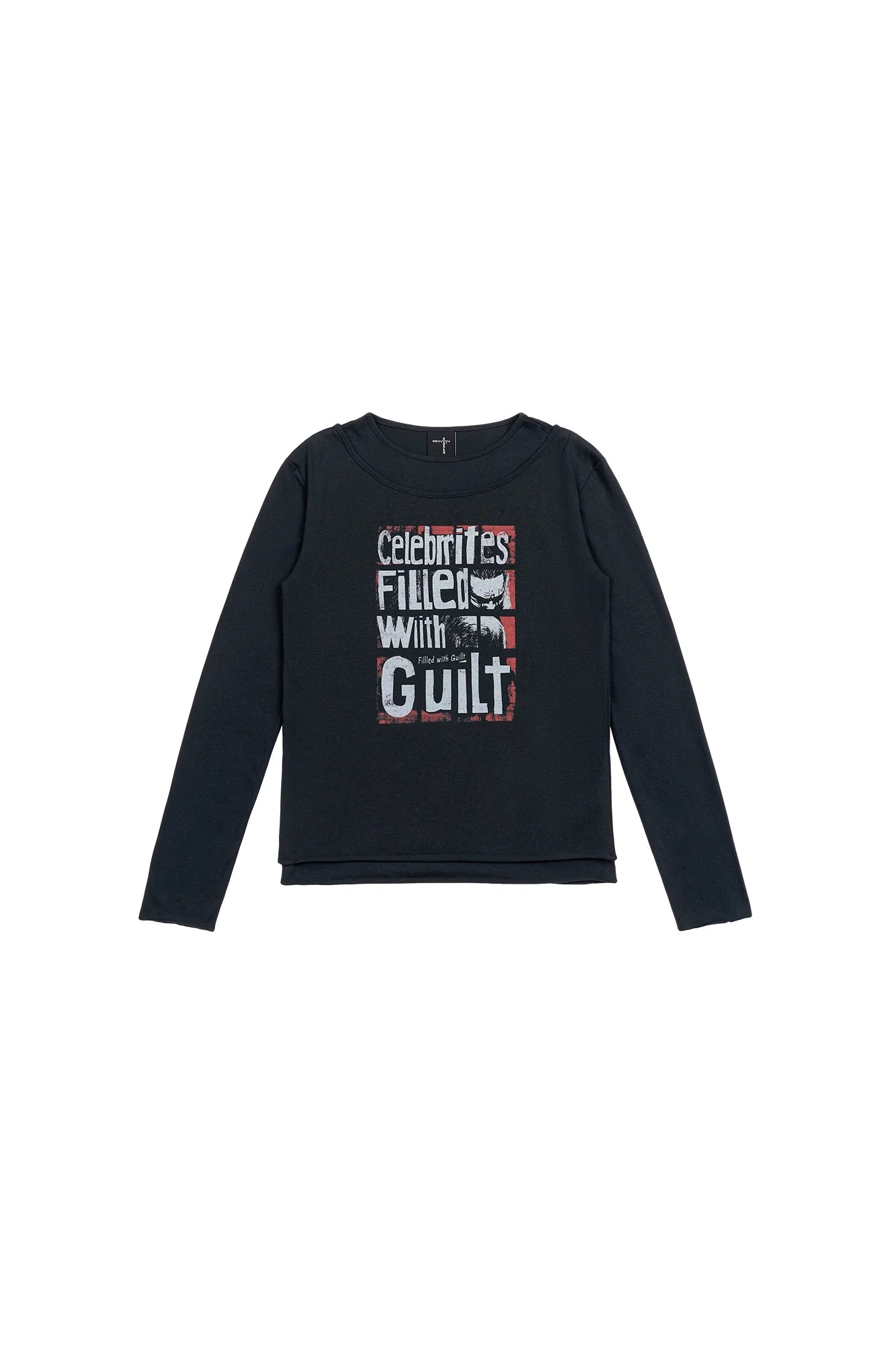 SAVAGEGROWTHWORLD Graphic Double-Layer Neckline Long-Sleeve Tee