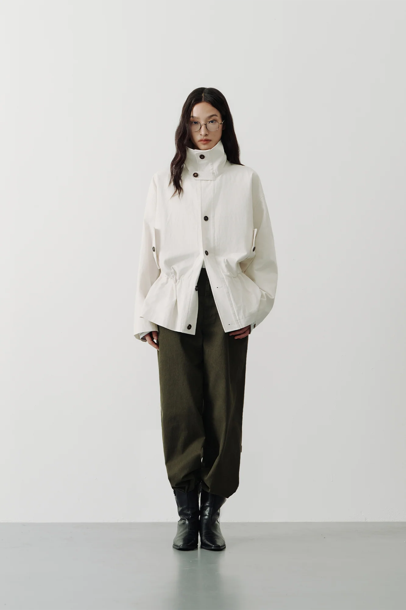 SAME FLOW Stand-Collar Drawstring-Waist Jacket