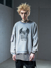 VENTUREK Washed Graphic Frayed Hem Sweatshirt