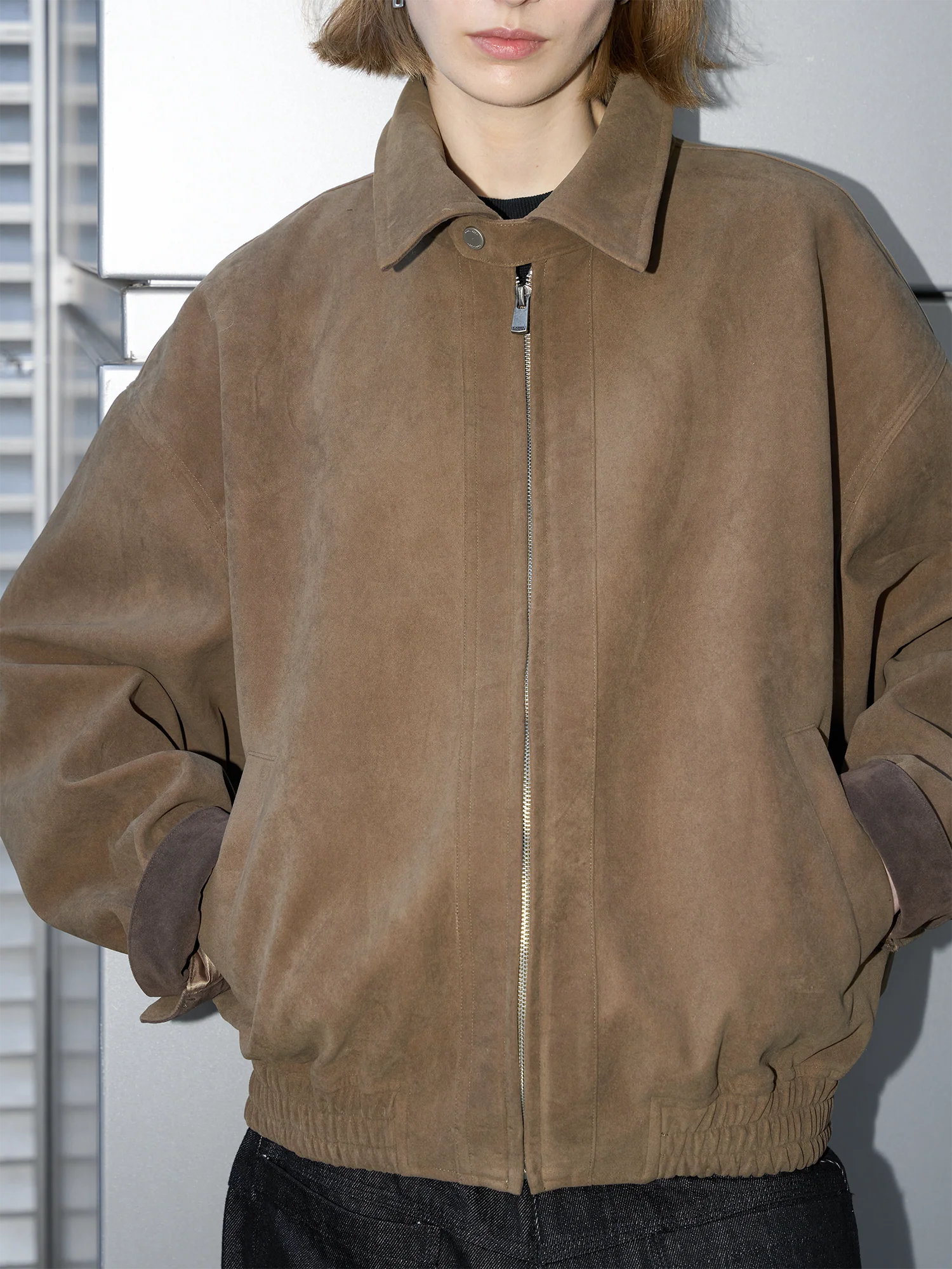 LABELROOM Paneled Faux-Suede Bomber Jacket