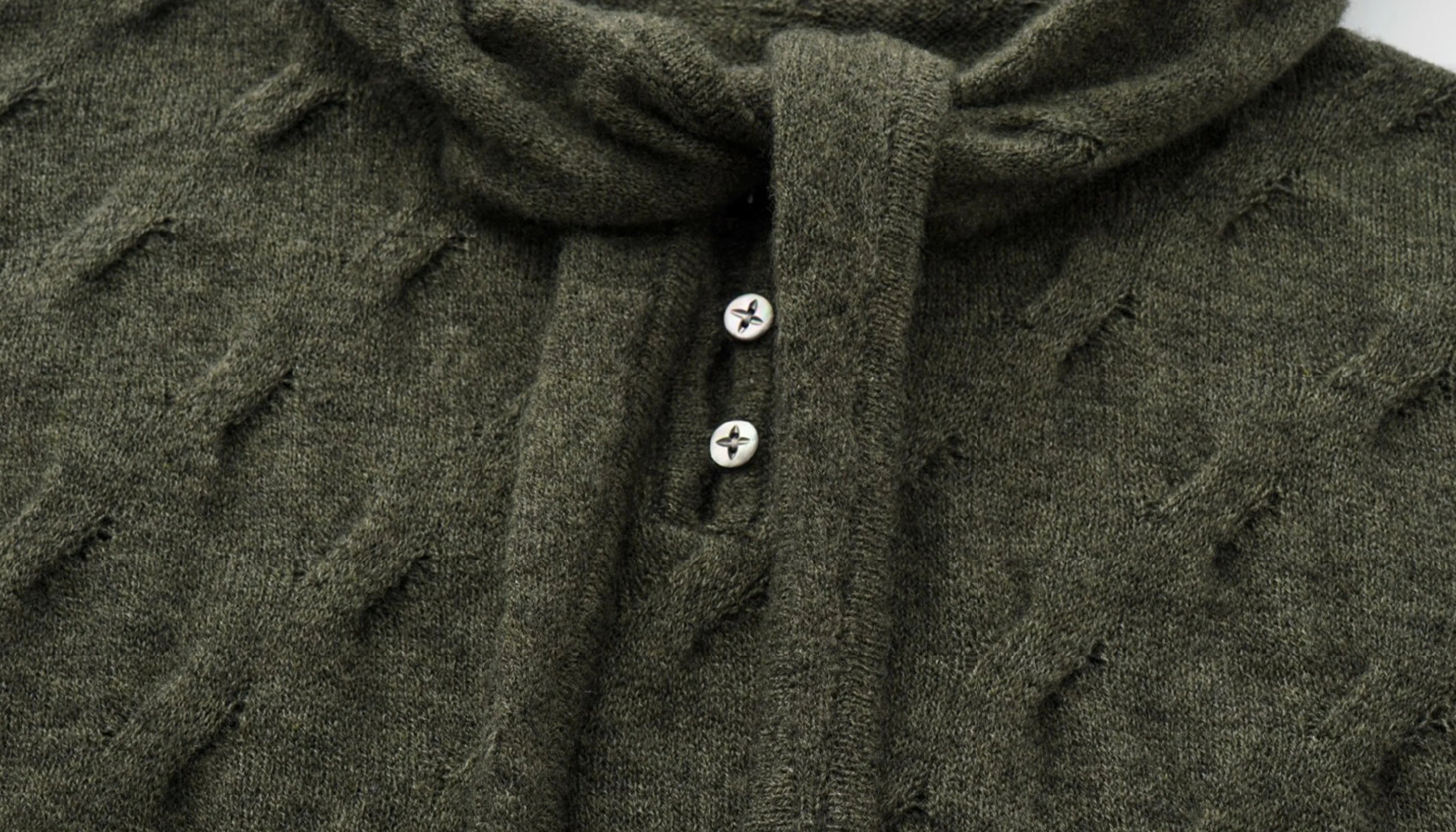 ALVNG AR ANTS Cable-Knit Tie-Neck Hooded Sweater