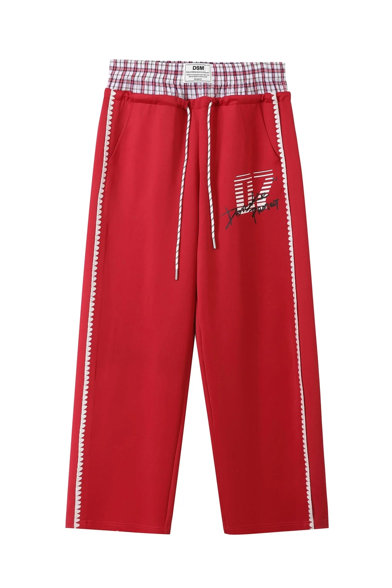 DONSMOKE Plaid Double-Waist Contrast Webbing Sweatpants