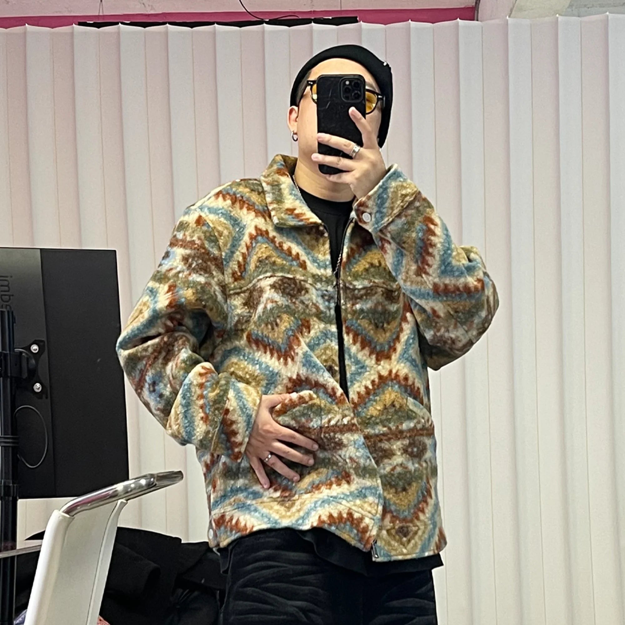 ME DA IGUAL Retro Tribal Jacquard Fleece Jacket