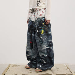 DND4DES Trompe-l'œil Double-Waist Baggy Jeans