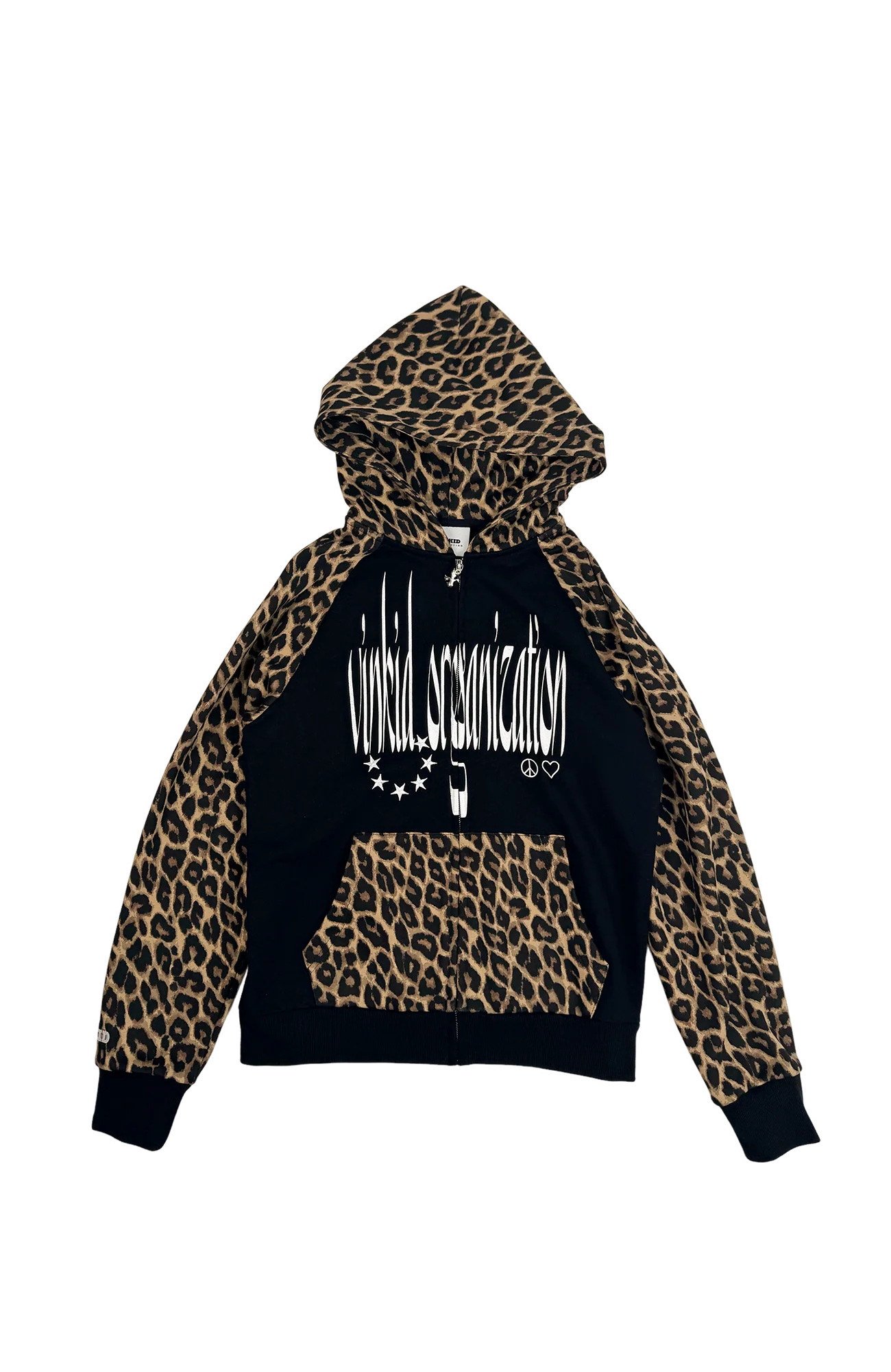 VINKID Leopard Full-Print Raglan Zip-Up Hoodie