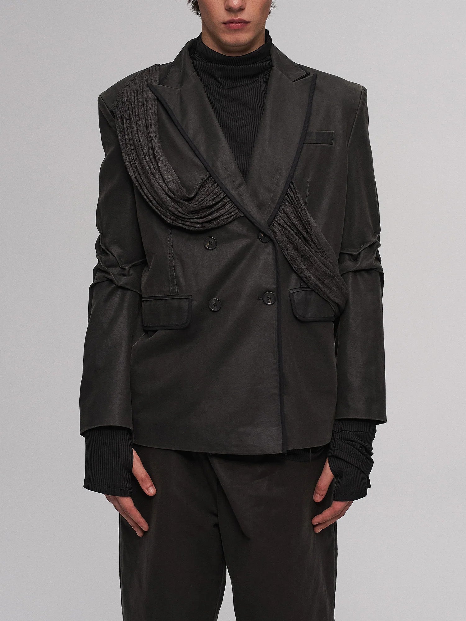 ILNya Nieternite Nifutur Crinkled Strap-Draped Panel Blazer