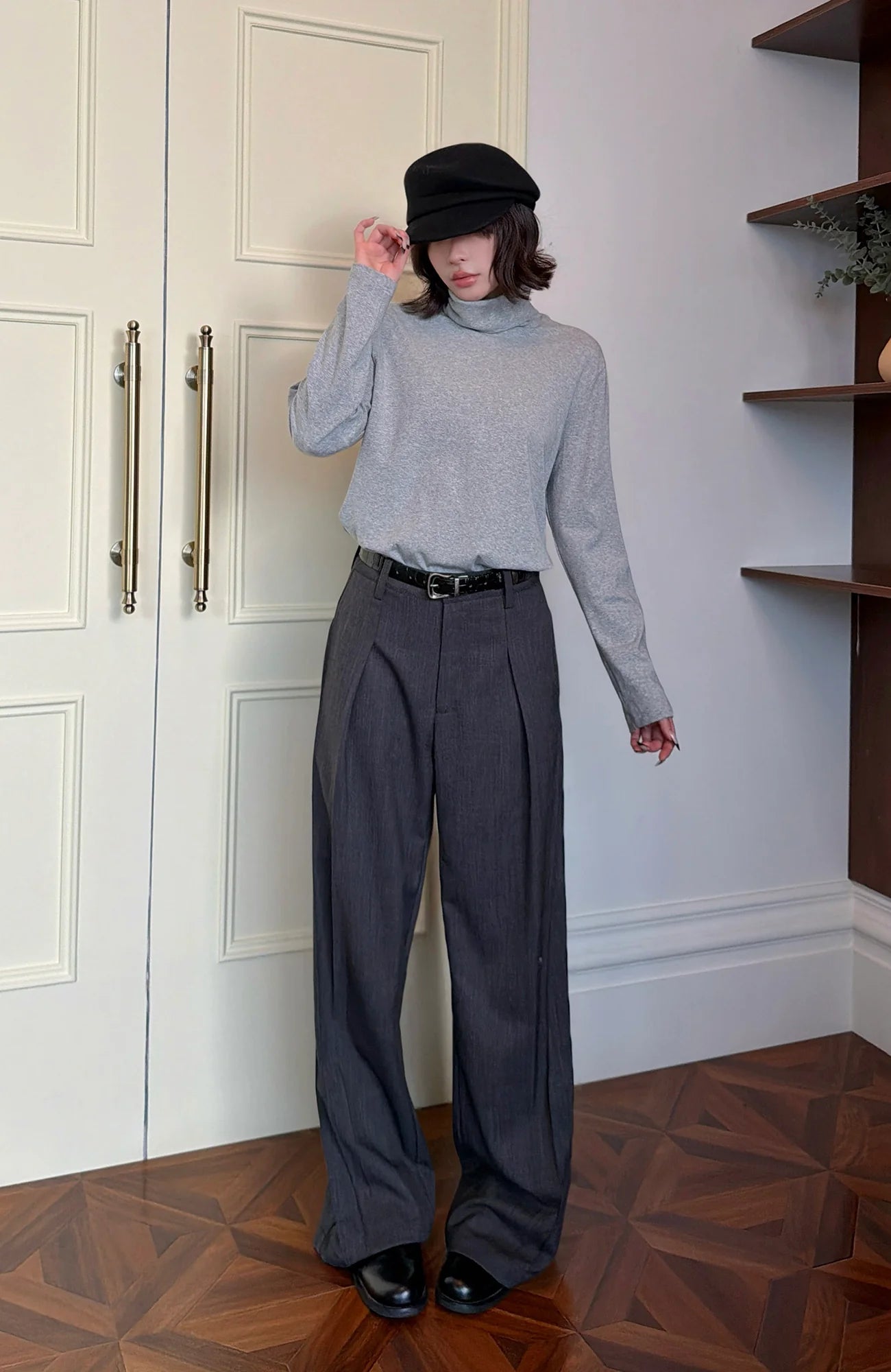 OKAYTHXBYE Essential Pleated Wide-Leg Trousers