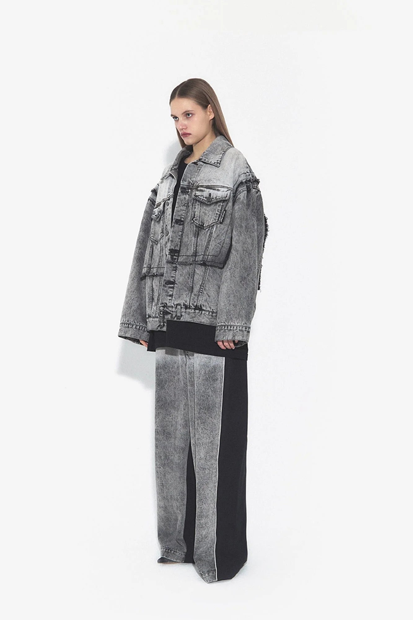 VANN VALRENCE Structural Panel Acid-Washed Oversized Denim Jacket