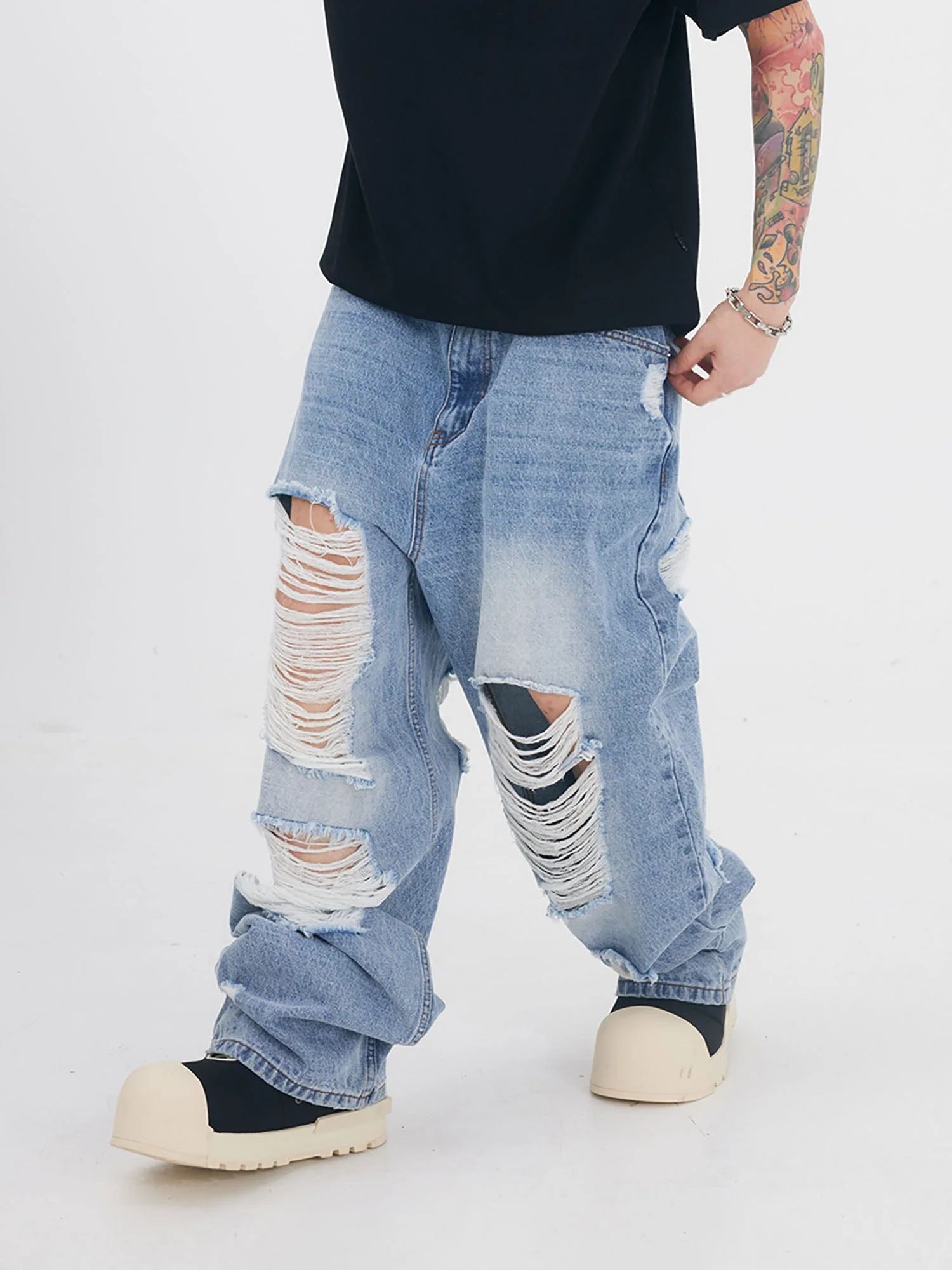 BLACK8MOB Heavy Ripped Washed Baggy Jeans