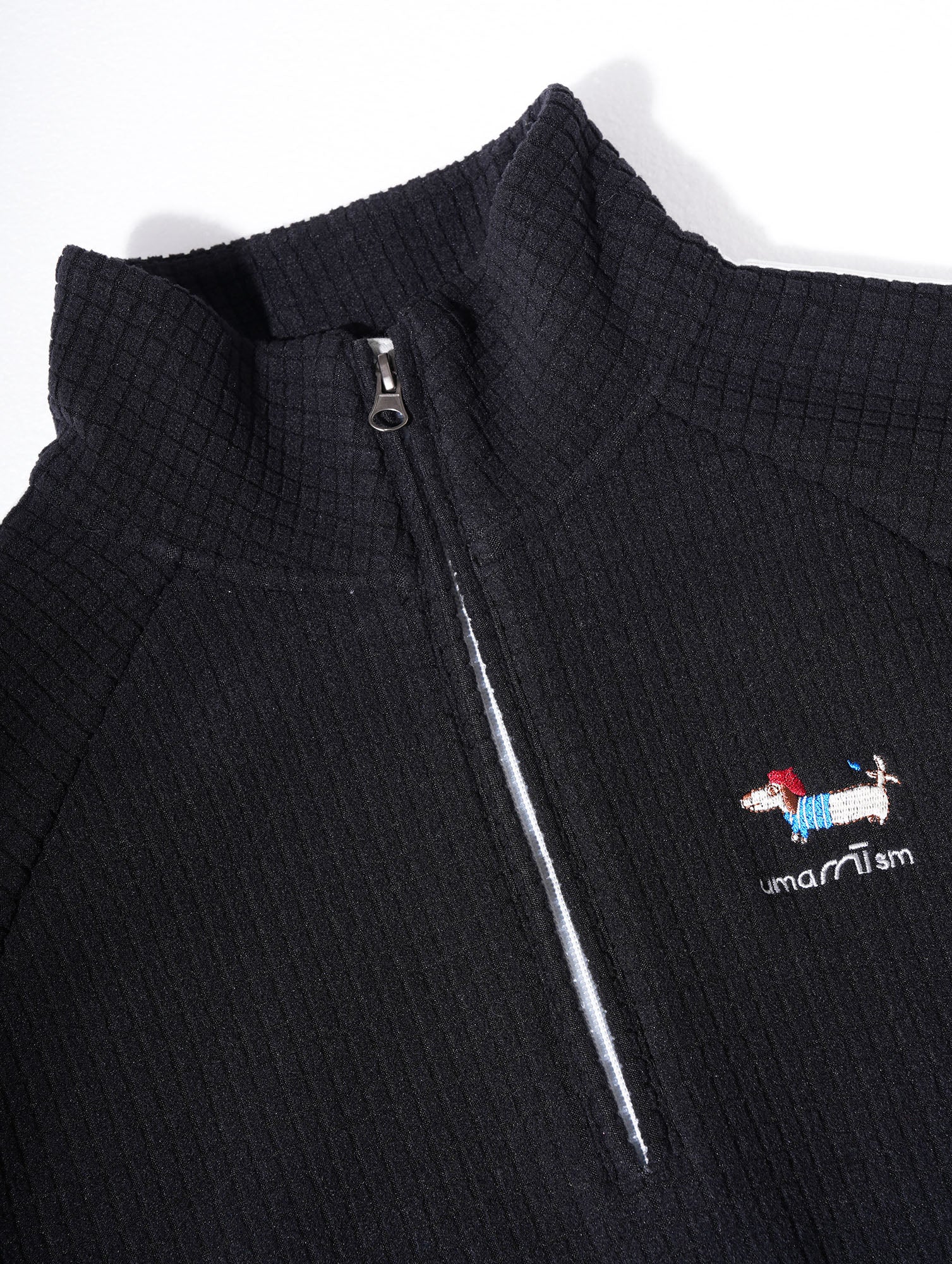 UMAMIISM Waffle Side Stripe Embroidered Half-Zip Pullover