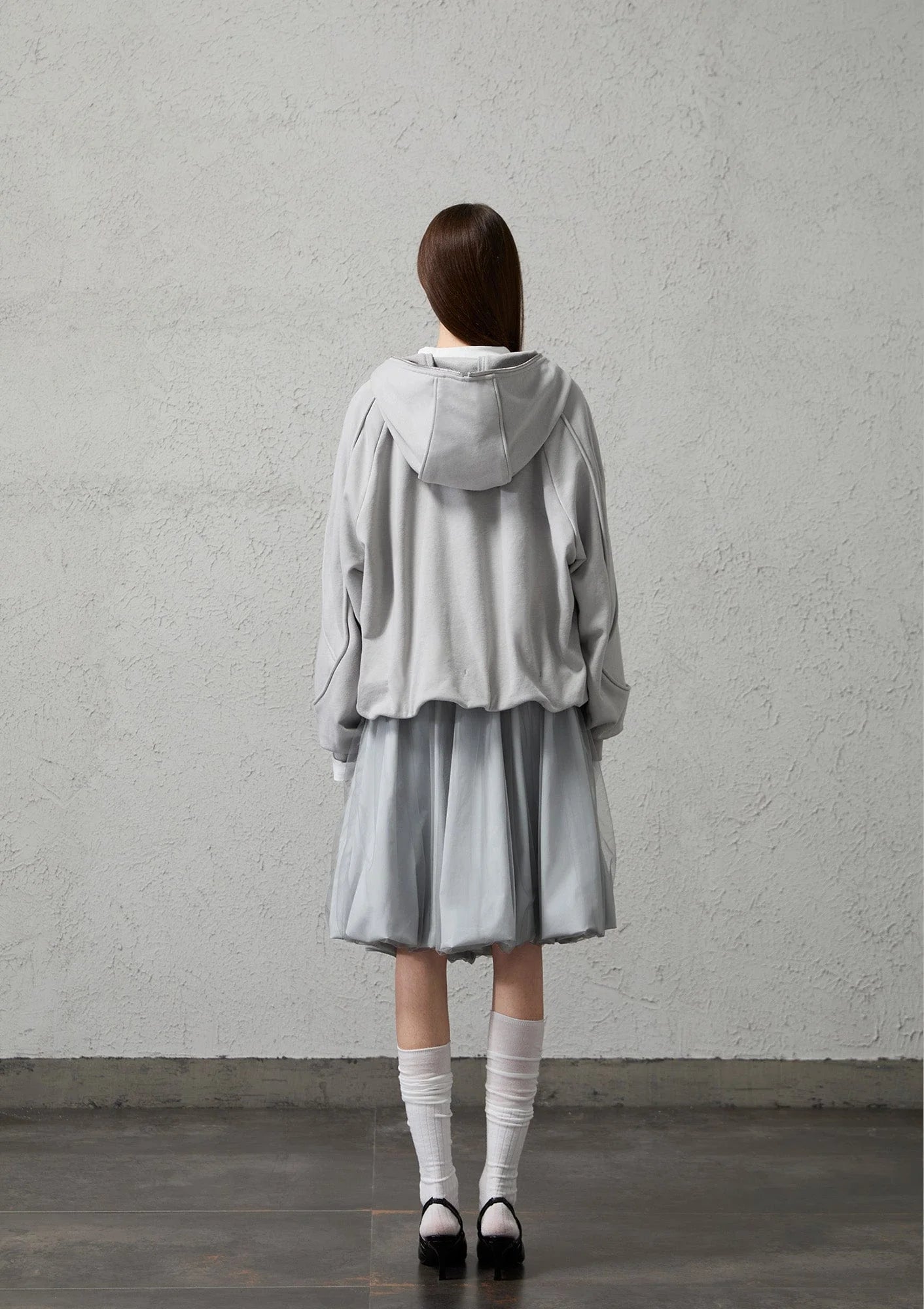 ORGANIC EMOTION Curved Panel Drawstring-Hem Zip-Up Hoodie