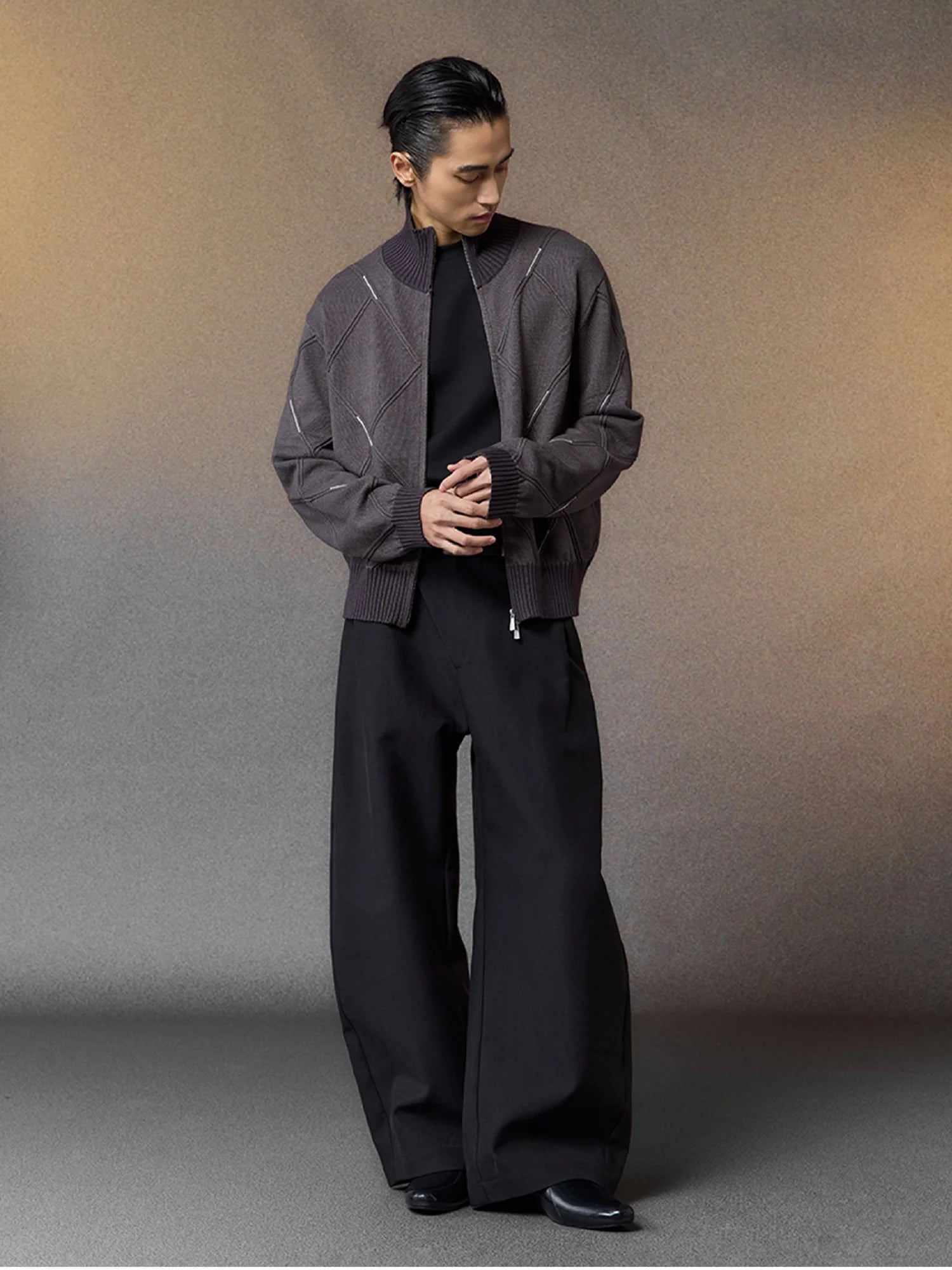 ALVNG AR ANTS Geometric Stitch Zip-Up Sweater
