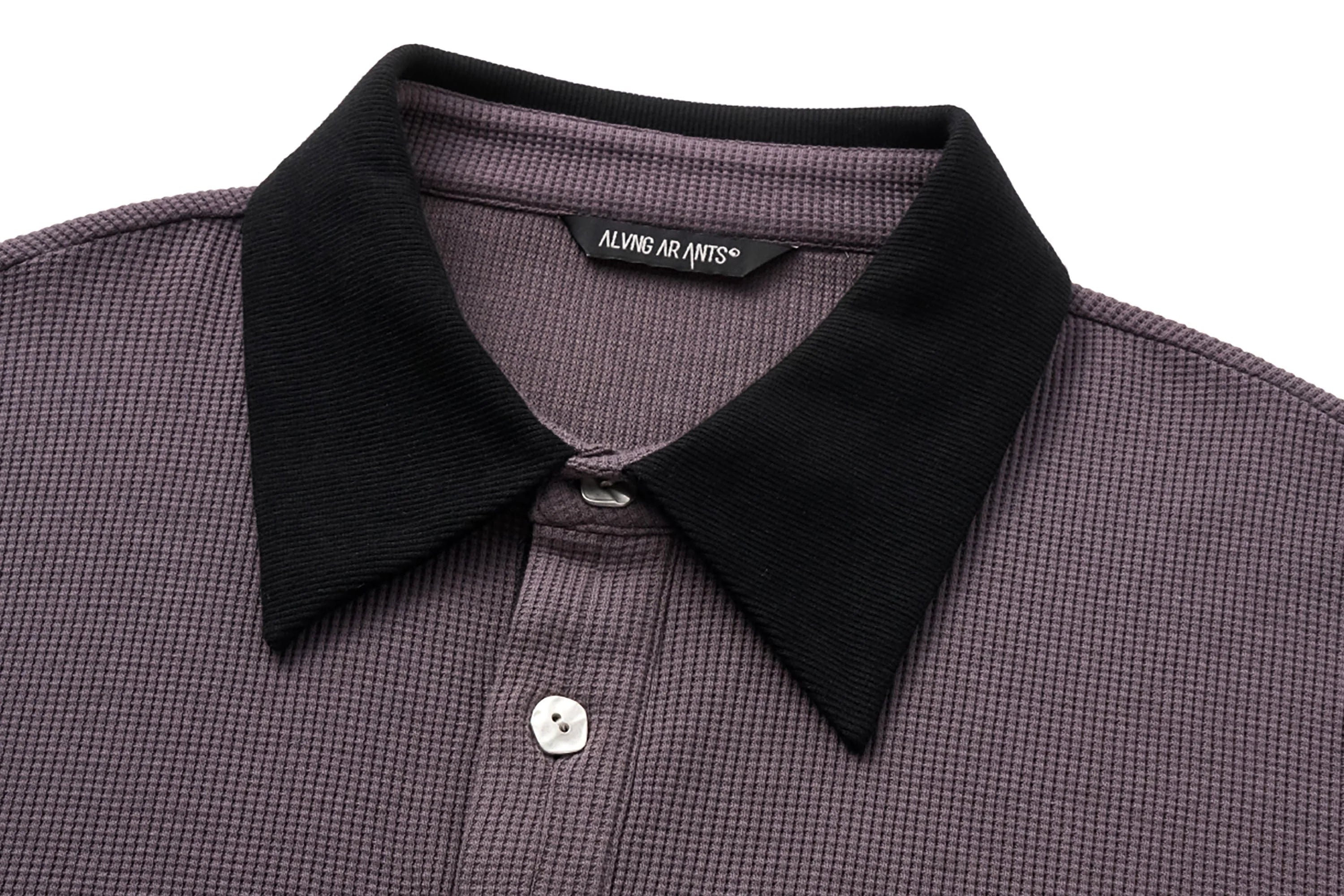 ALVNG AR ANTS Contrast Collar Waffle Knit Polo Shirt