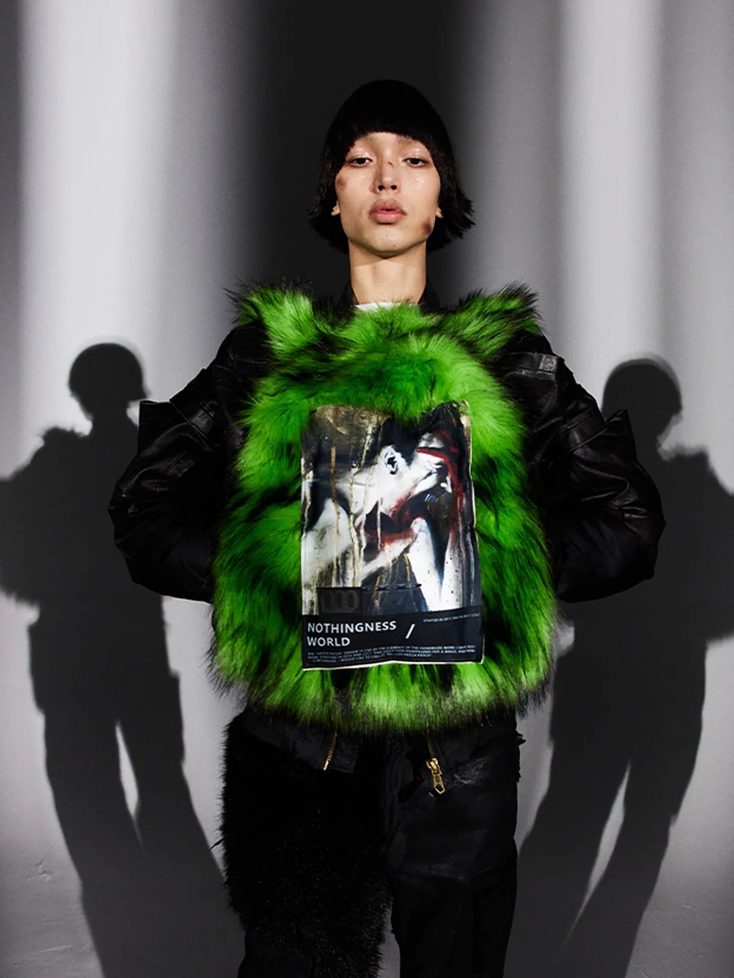 NOTHINGNESS WORLD Shaggy Faux Fur Graphic-Patch Backpack