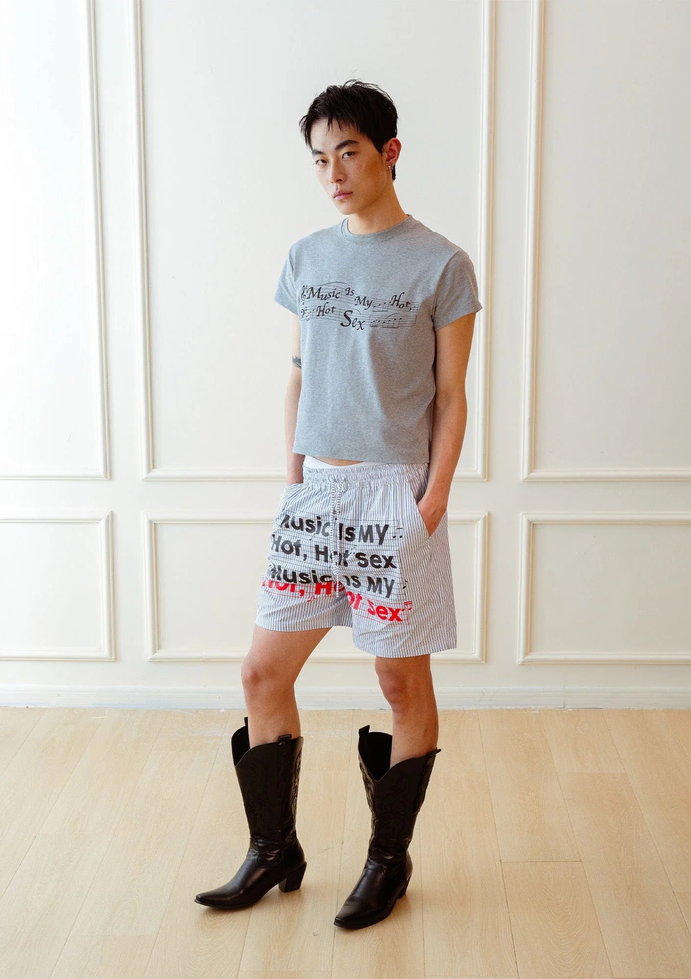 KADAKADA Stripe Slogan Graphic Lounge Shorts