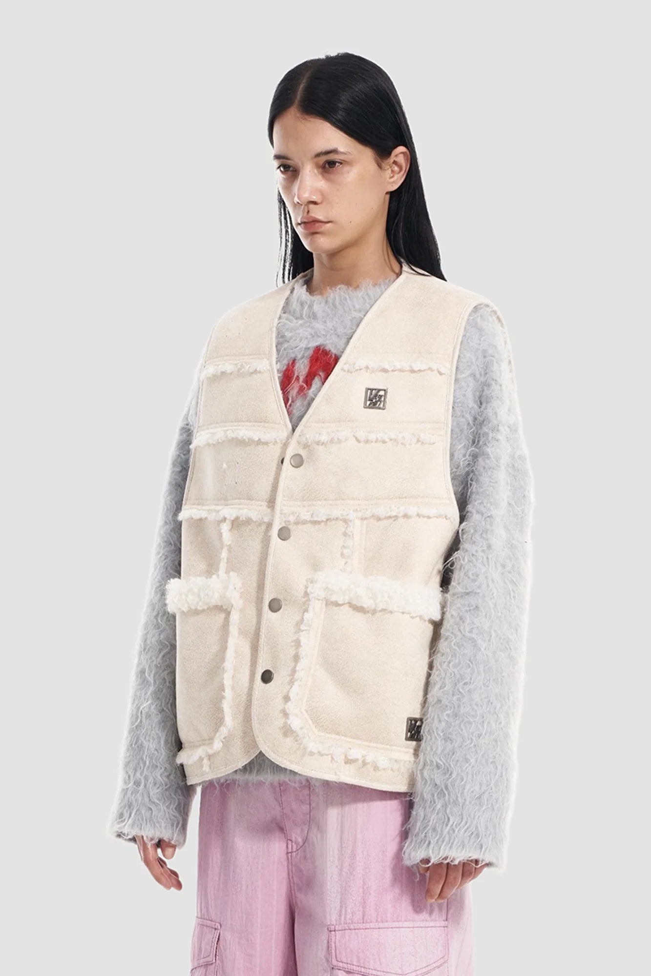 VANN VALRENCE Paneled Fleece-Trim Padded Vest