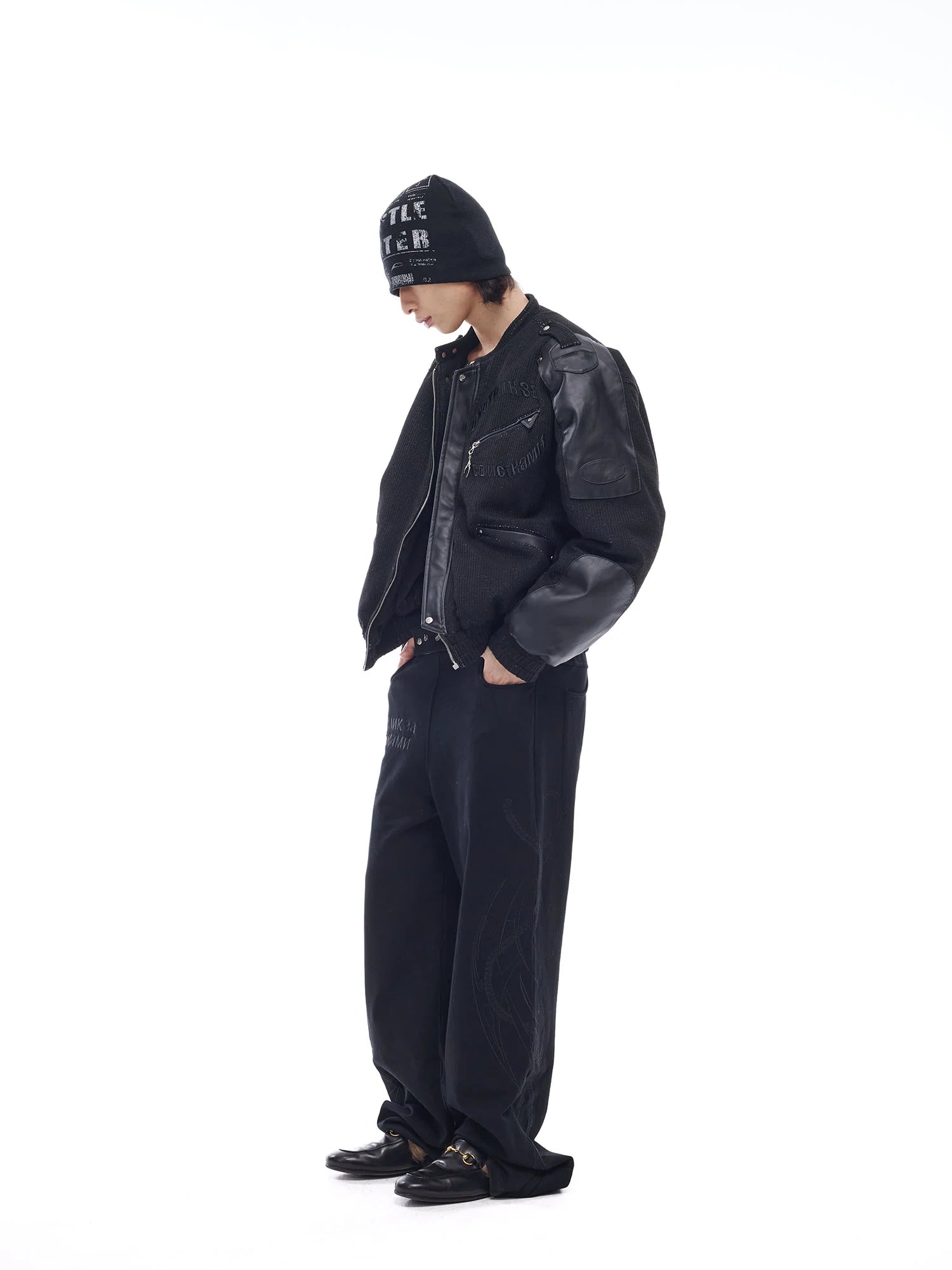 WHISTLEHUNTER Faux Leather-Panel Utility Bomber Jacket