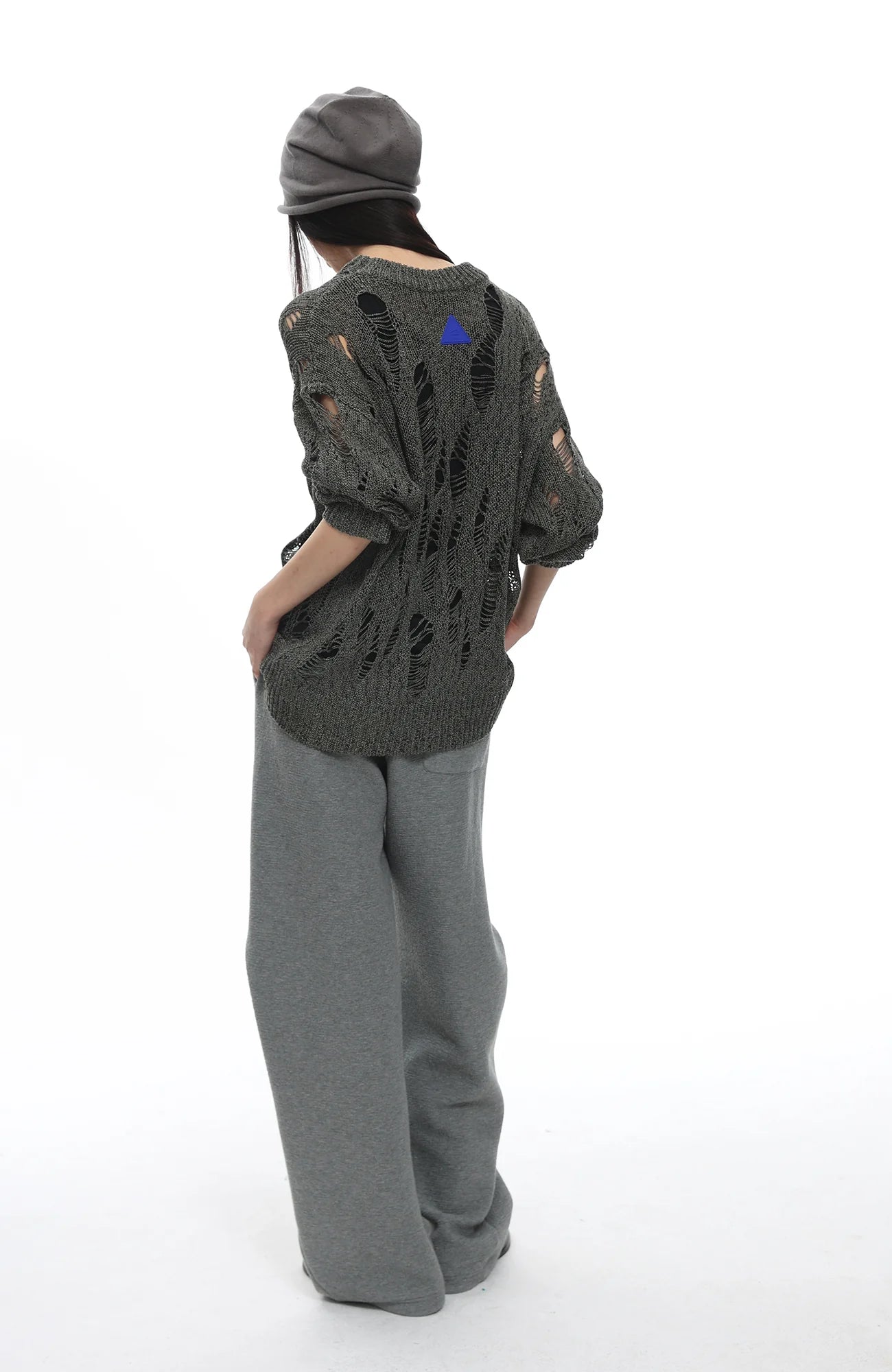 ROARINGWILD A ARCH Distressed Hollowed-Knit Sweater