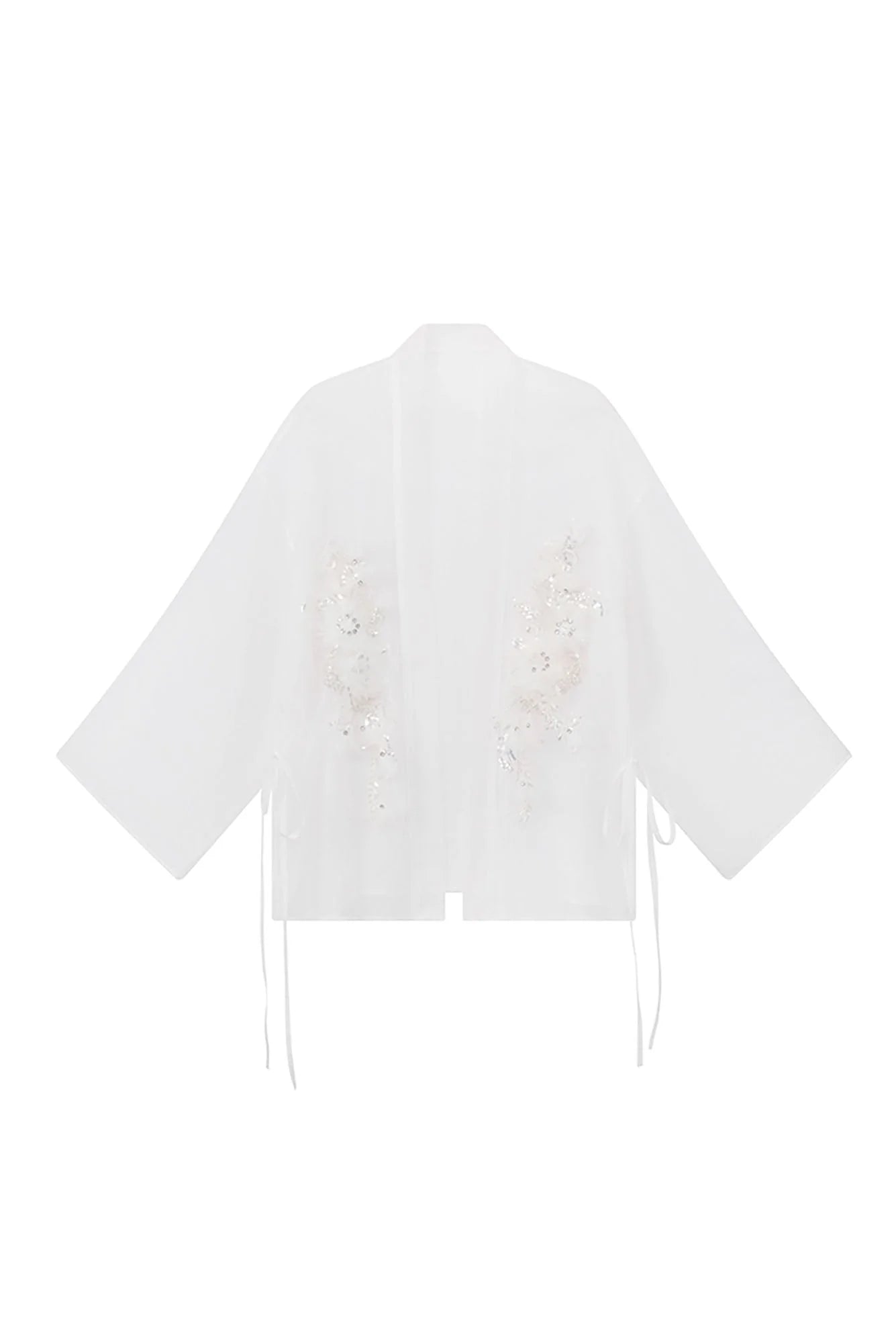 JIECHI Feathered Sequin Sheer Kimono Jacket