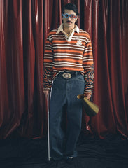 TRECLUB Badge Patch Graphic-Sleeves Striped Long-Sleeve Polo
