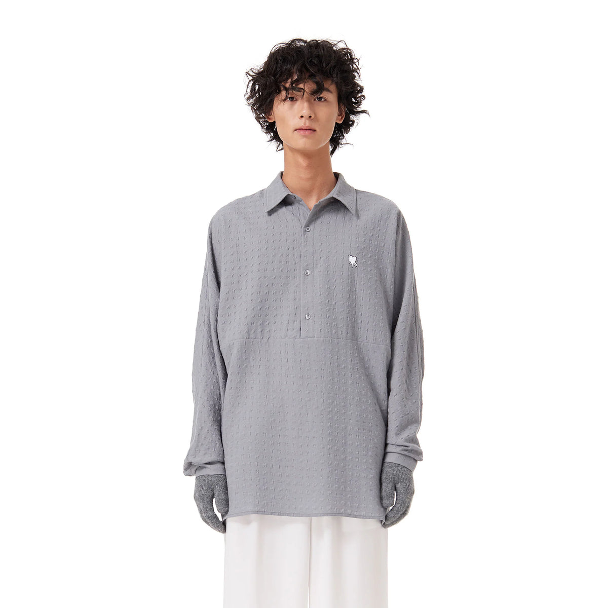 OUYANG WENJUN Drip Heart Embroidered Seersucker Shirt