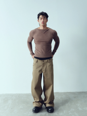 KADAKADA Dual-Waist Contrast Panel Trousers