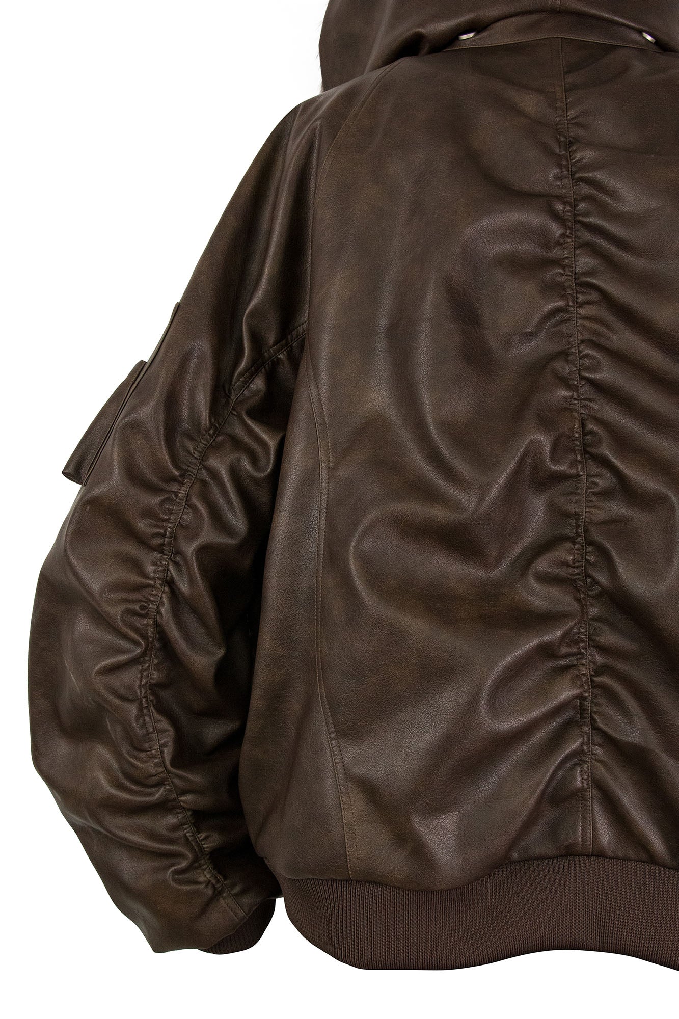 RELABEL Detachable Plush Scarf Ruched Hooded Jacket Brown