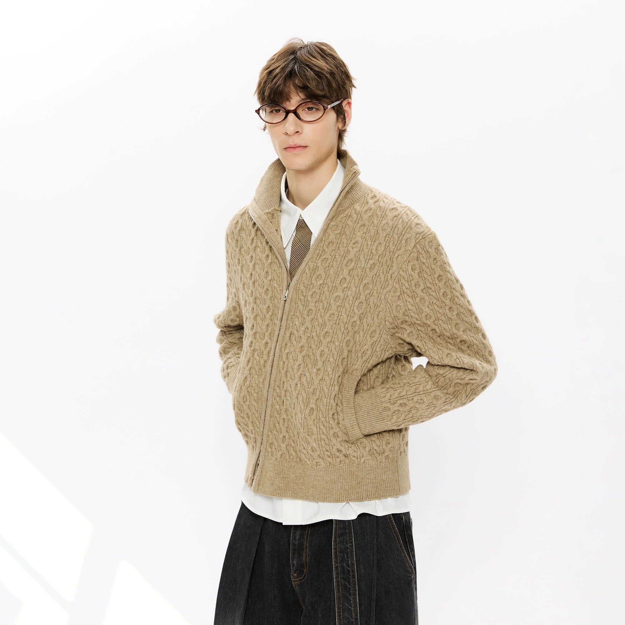 KREATE Asymmetrical Zip Cable-Knit Sweater