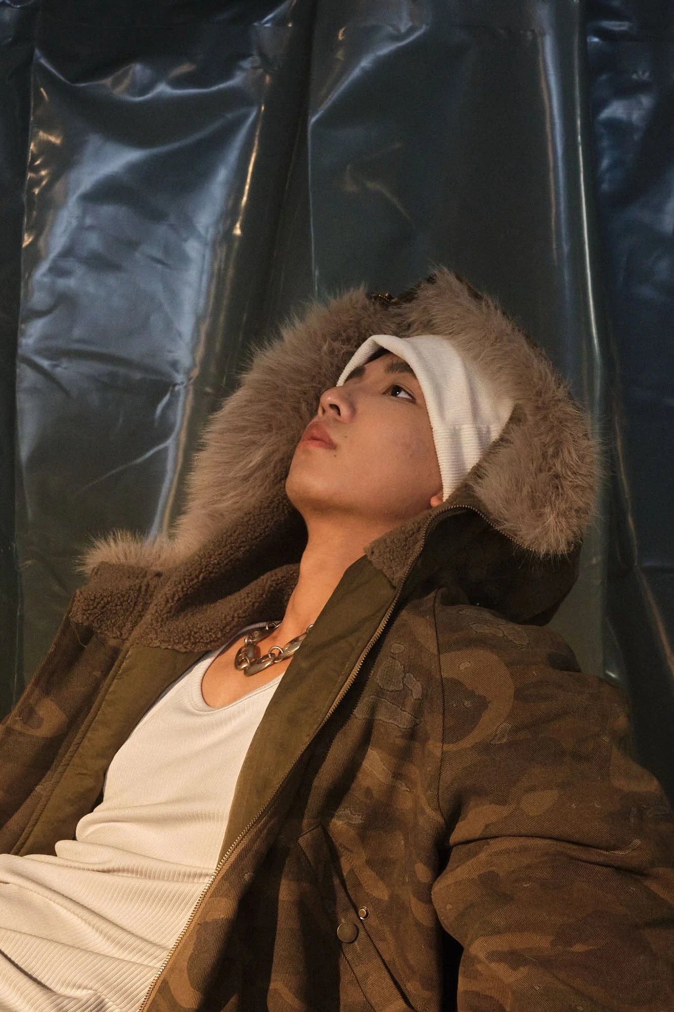 RECOVER ZONE Camo Faux-Fur Collar Bomber Jacket
