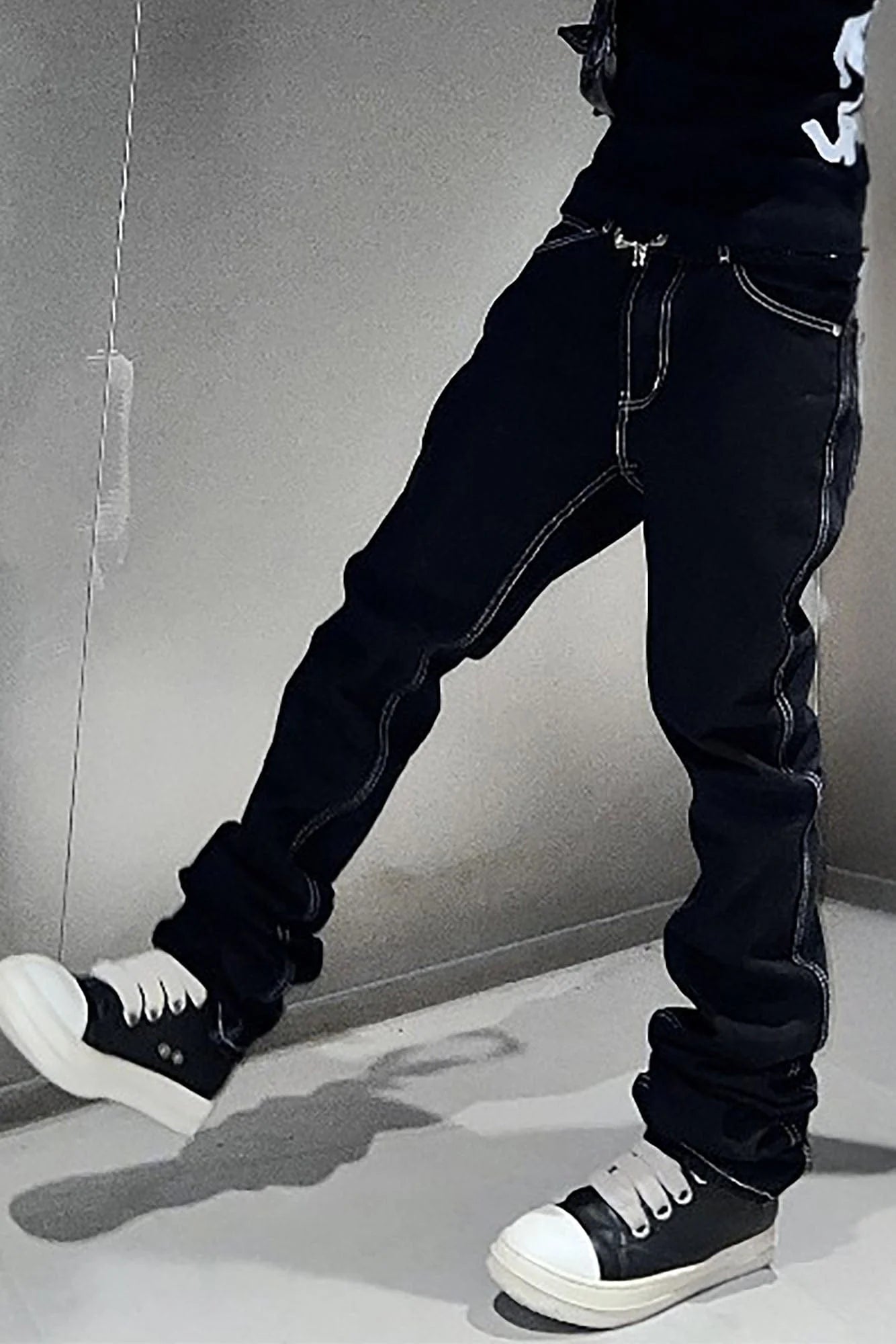 VINKID Embroidered Contrast Stitch Stacked Skinny Jeans