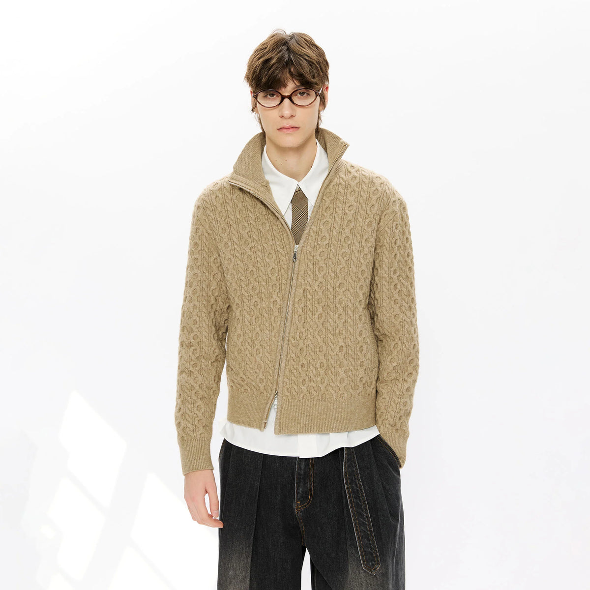 KREATE Asymmetrical Zip Cable-Knit Sweater