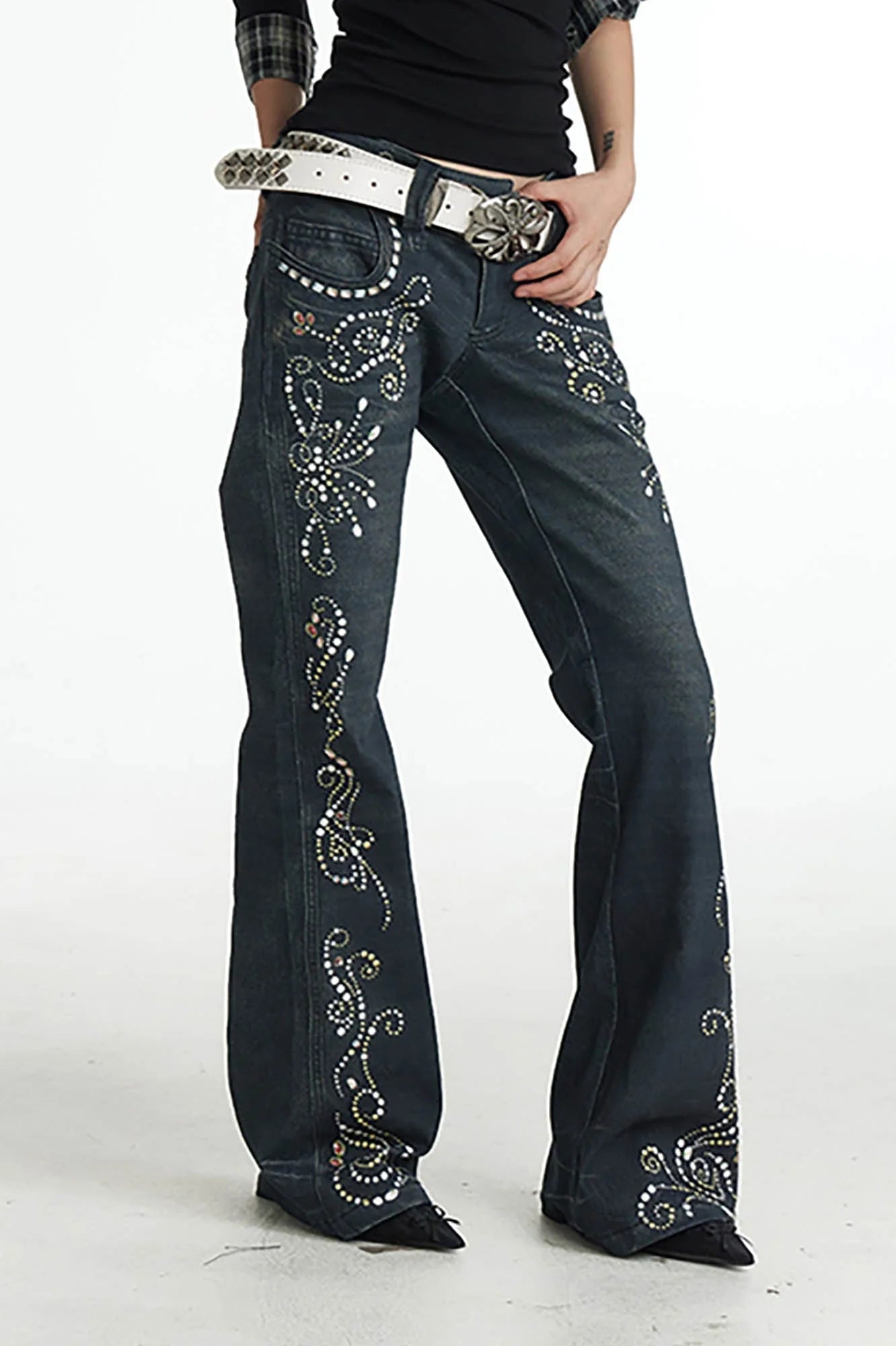 DND4DES×Faychui Retro Gemstone Graphics Flared Jeans