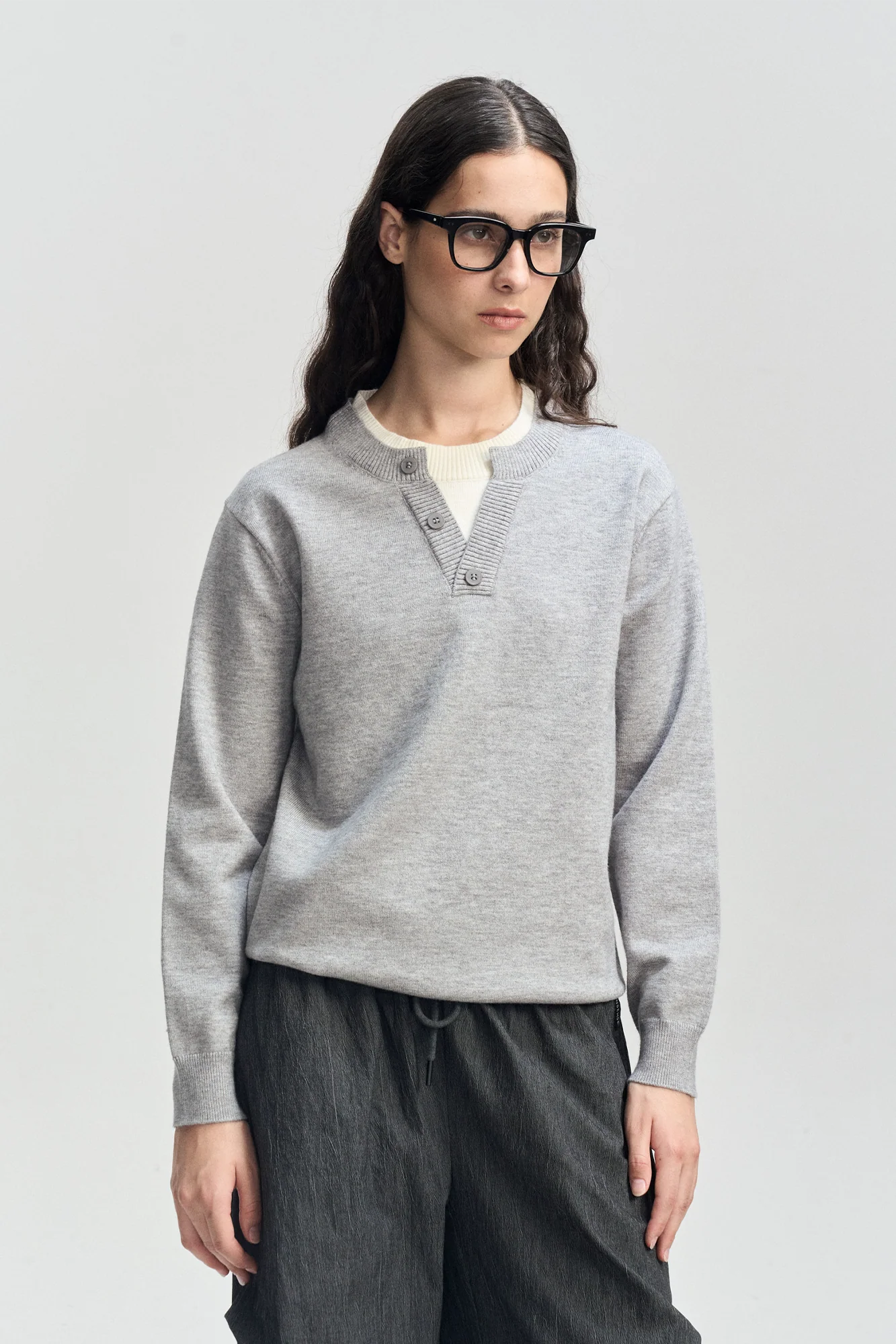 LEONSENSE Faux-Layered Henley Sweater