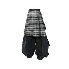 RELABEL Detachable Plaid Back Flap Spliced Jeans