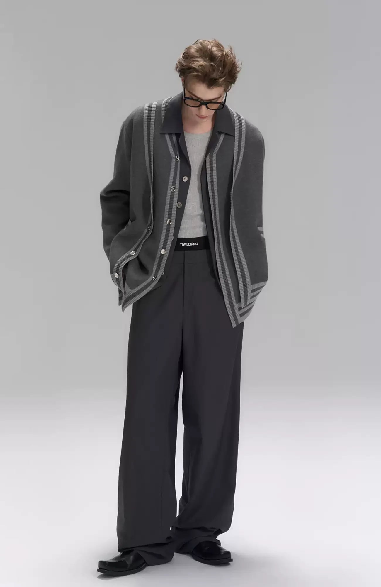 TIWILLTANG Layered Placket Knit Cardigan
