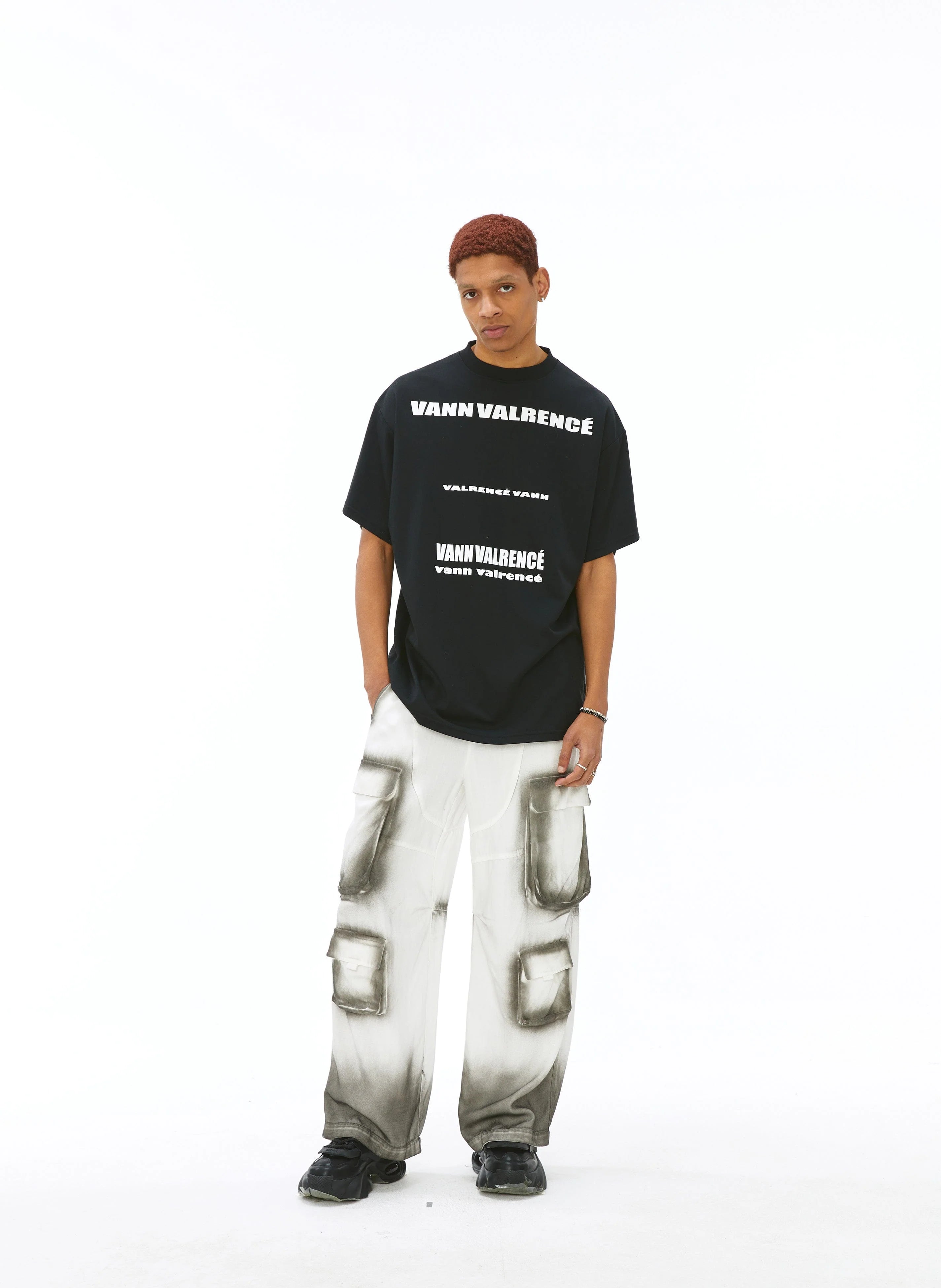 VANN VALRENCE Faded Spray-Dyed Multi-Pocket Cargo Pants