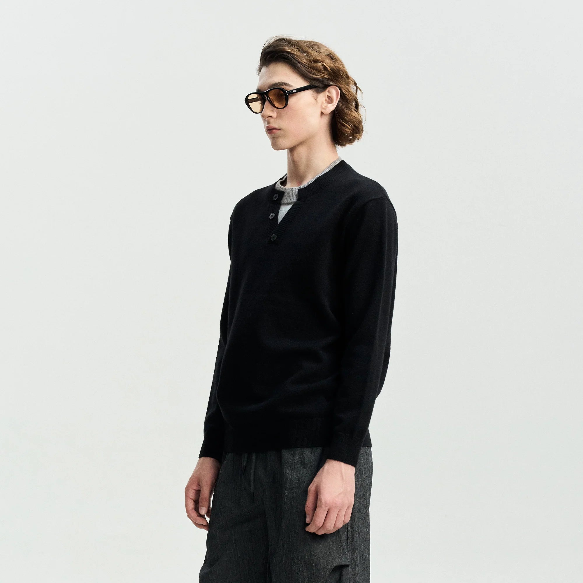LEONSENSE Faux-Layered Henley Sweater