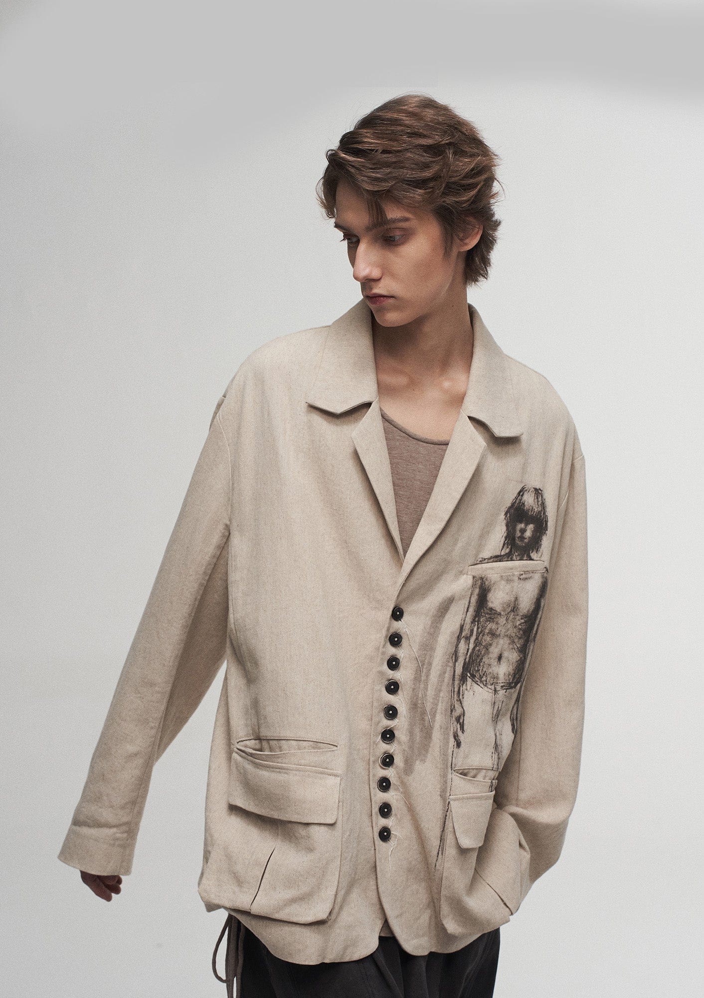 ILNya Nieternite Nifutur Ink Portrait Cotton-Linen Jacket