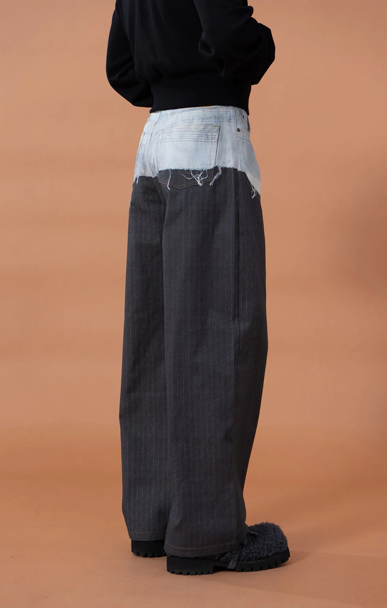CLP Denim-Waist Pinstripe Straight-Leg Pants
