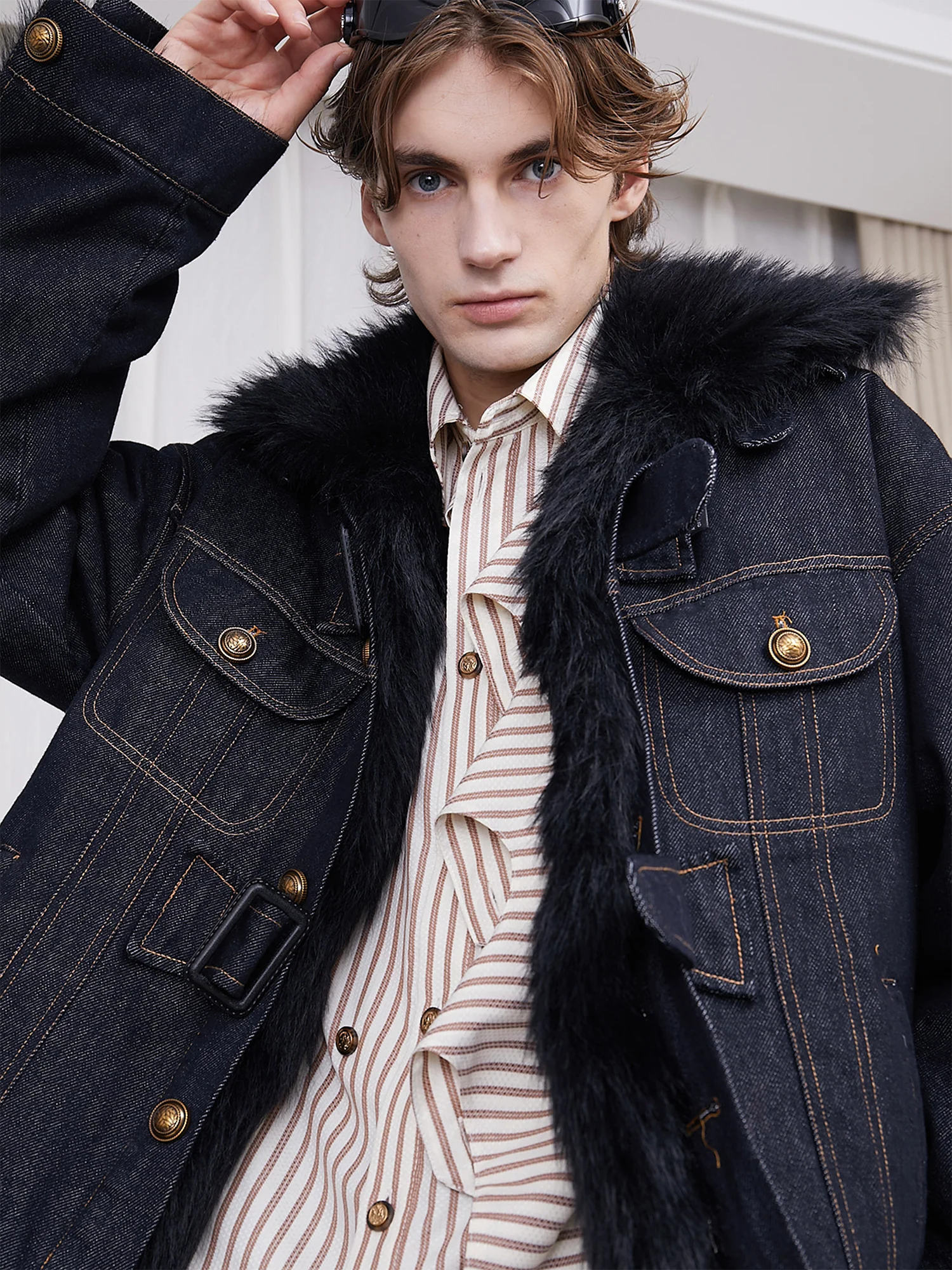 ASSEEN Detachable Faux Fur Linner Denim Jacket