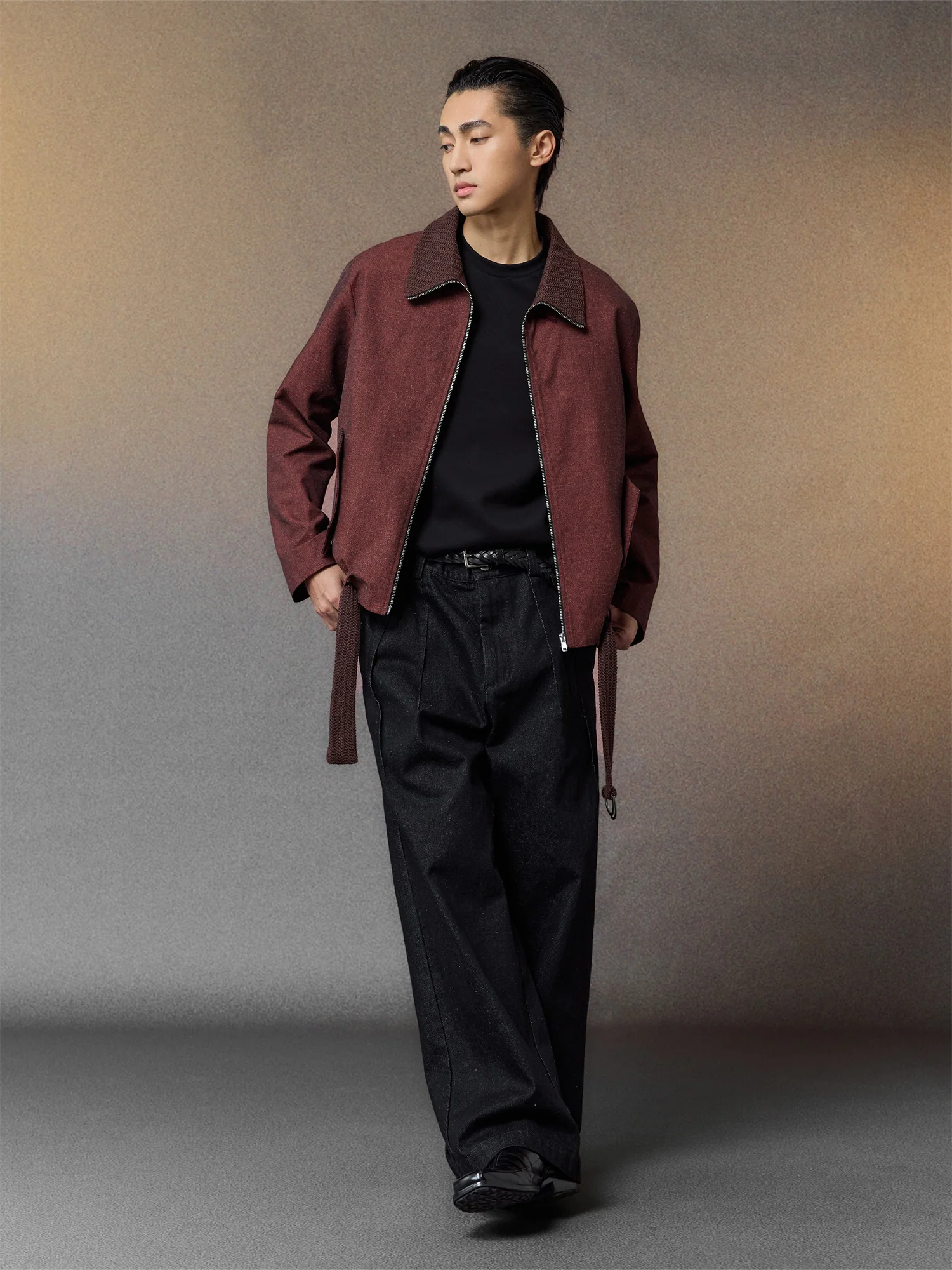 ALVNG AR ANTS Linen-Blend Draped-Belted Jacket